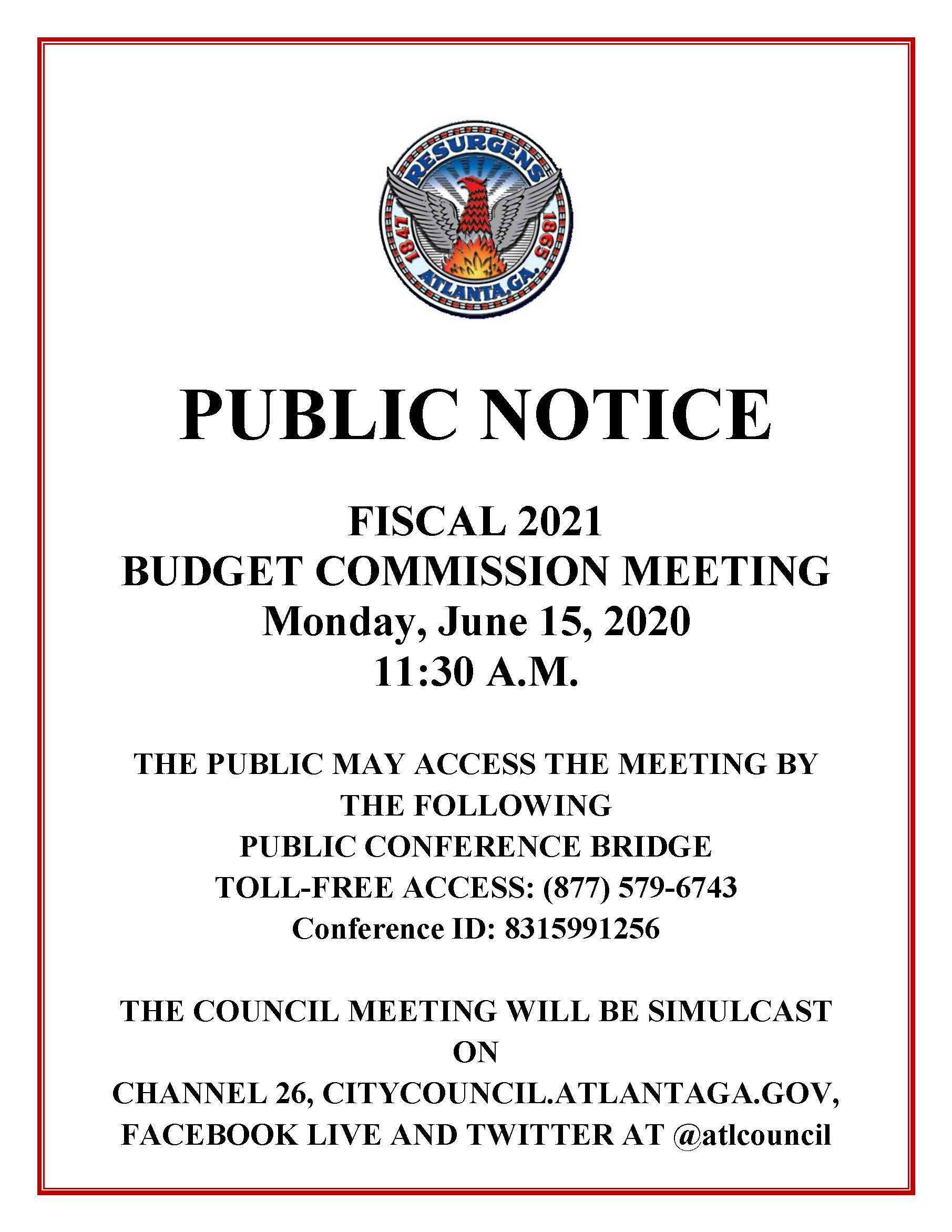 FY21 Budget Commission (Public Notice)