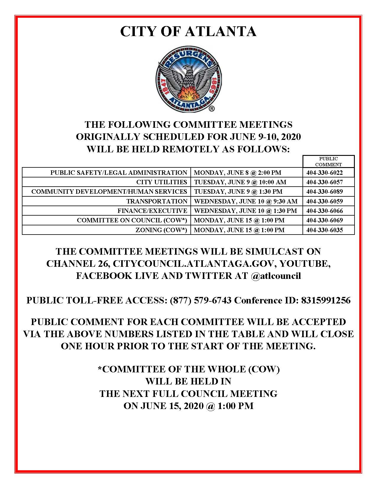 June 9-10 Committee Meetings Public Notice (Public)