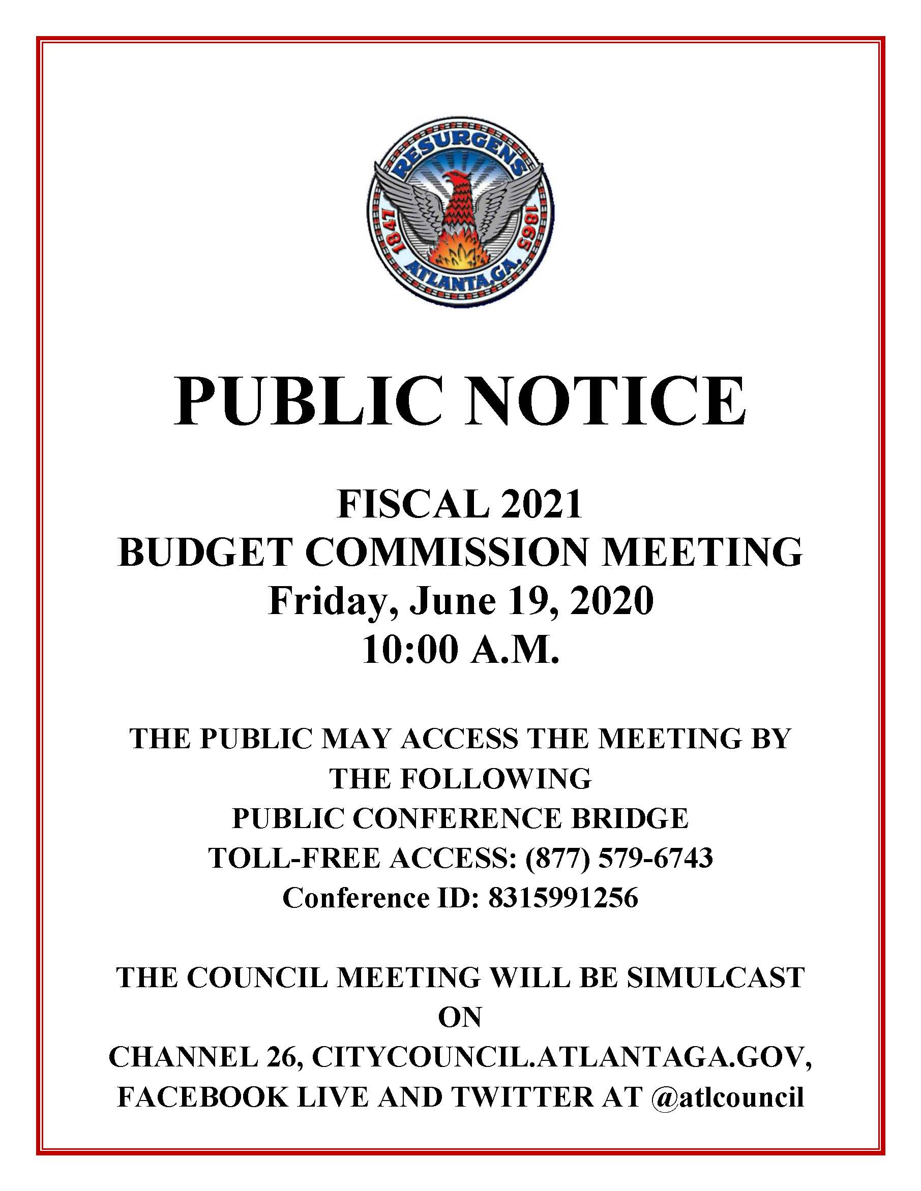 FY21 Budget Commission (Public Notice - June 19)