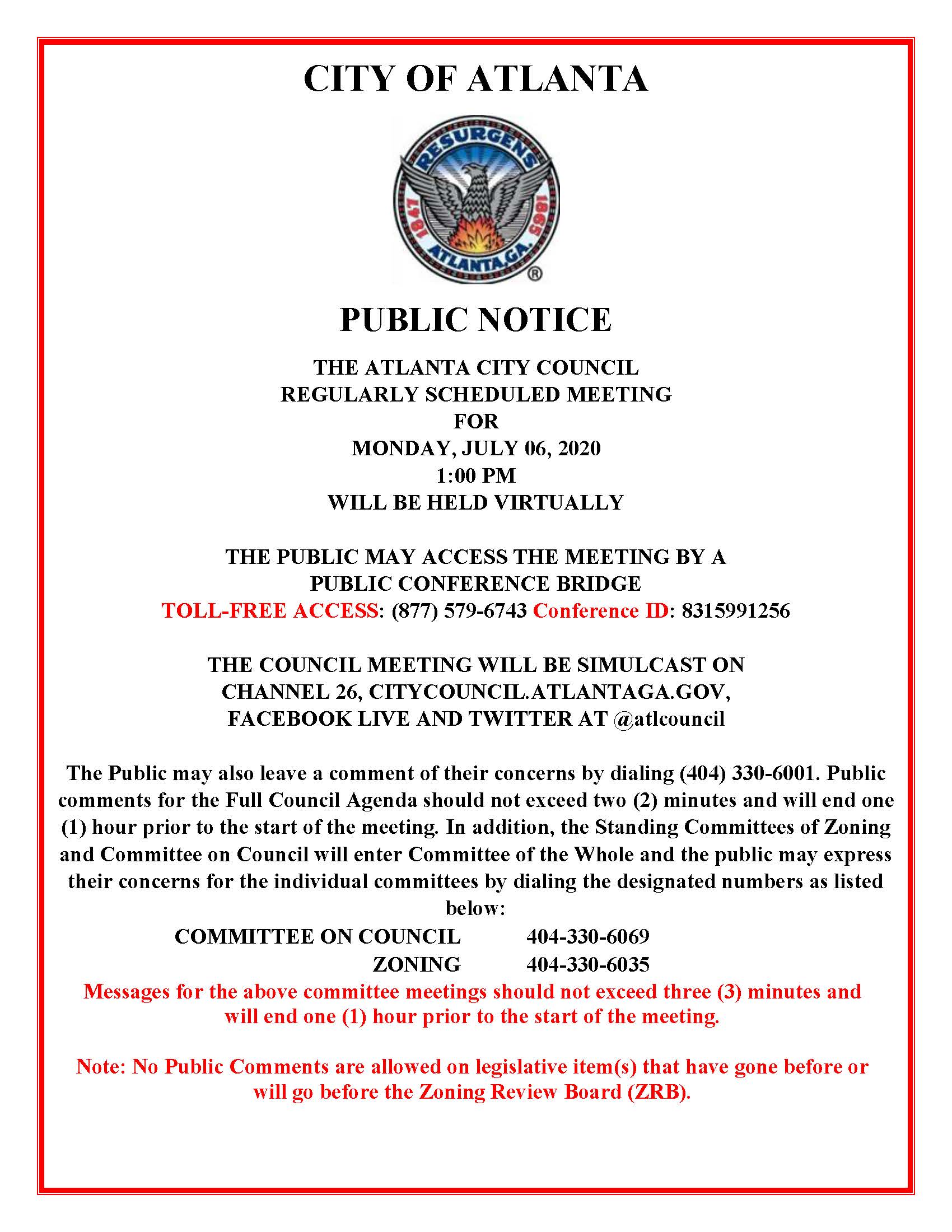 July 06. 2020 Virtual ACC Meeting Public Notice