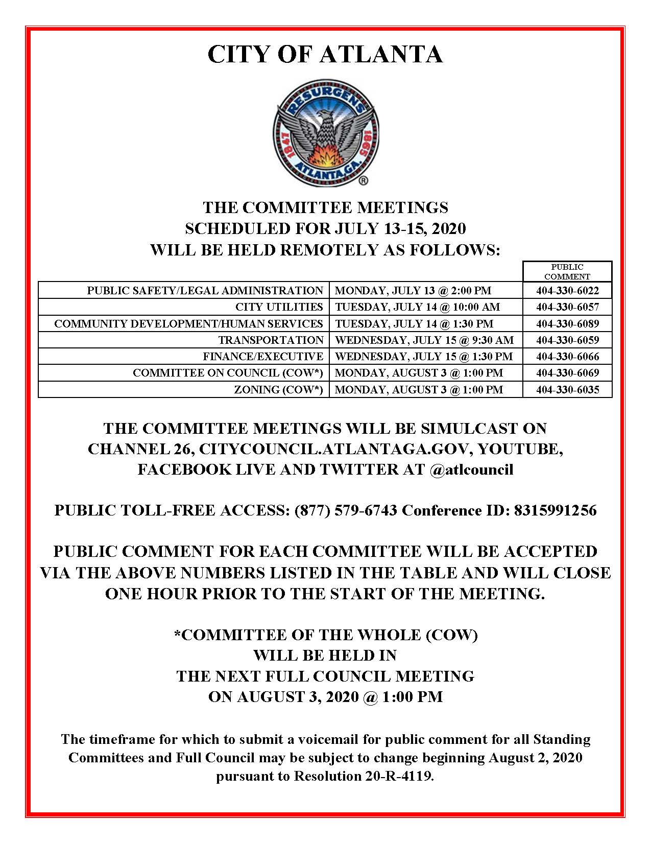 July 13-15 Committee Meetings Public Notice (Public) - REVISED