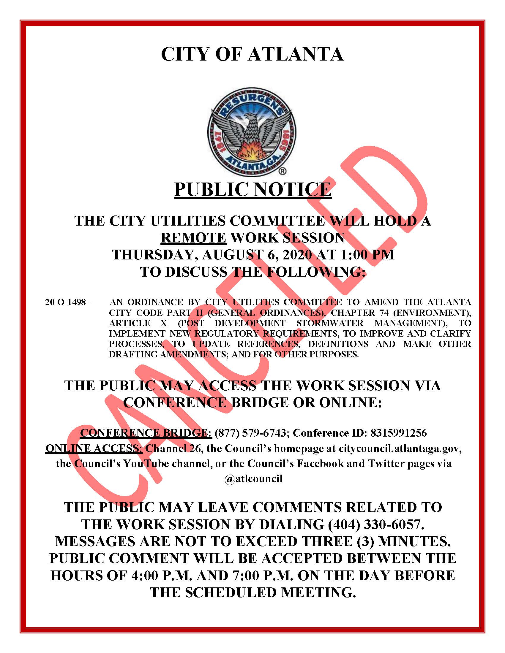 CANCELLED WS 20-O-1498 Public Notice