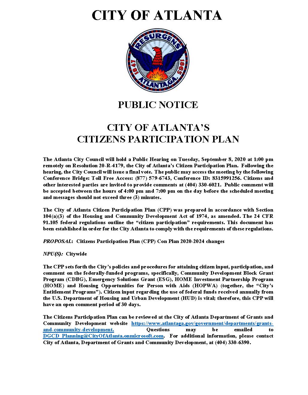 Public Notice for Citizens Participation Plan 2020-2024 FINAL