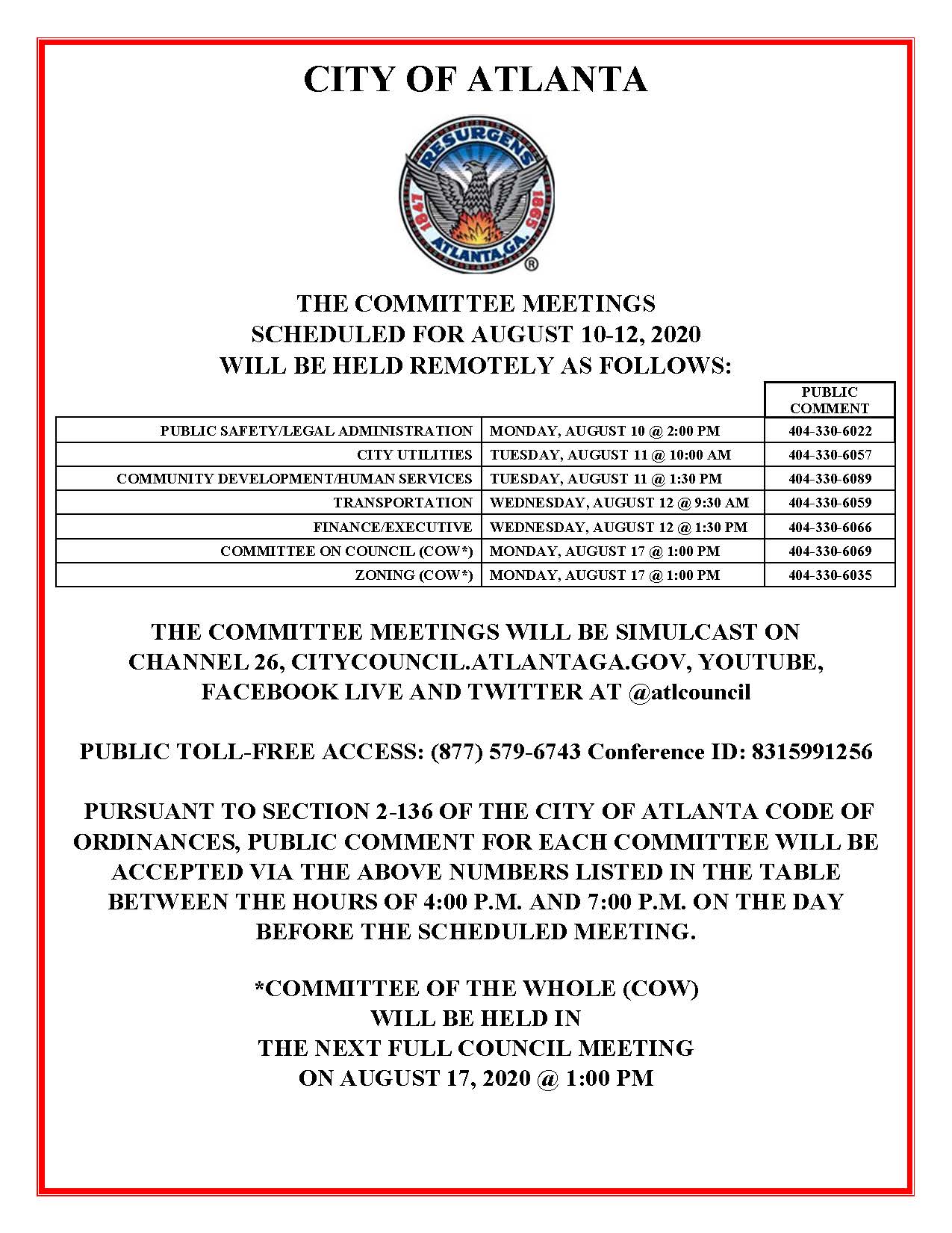 August 10-12 Committee Meetings Public Notice (Public)