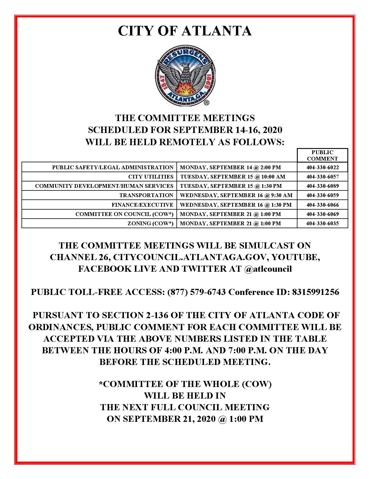 September 14-16 Committee Meetings Public Notice (Public)