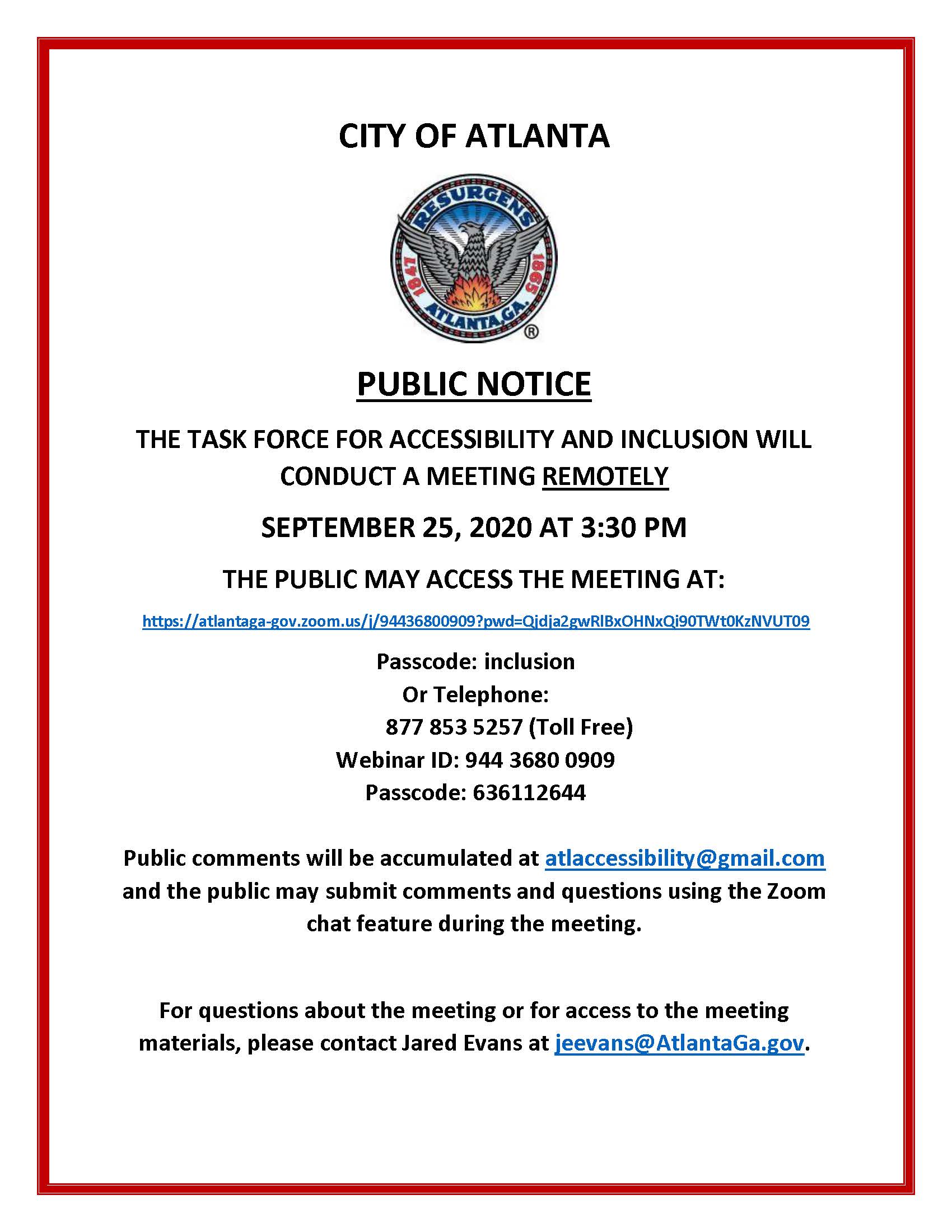 MEETING NOTICE 9-25-20 Accessibility and Inclusion Task Force