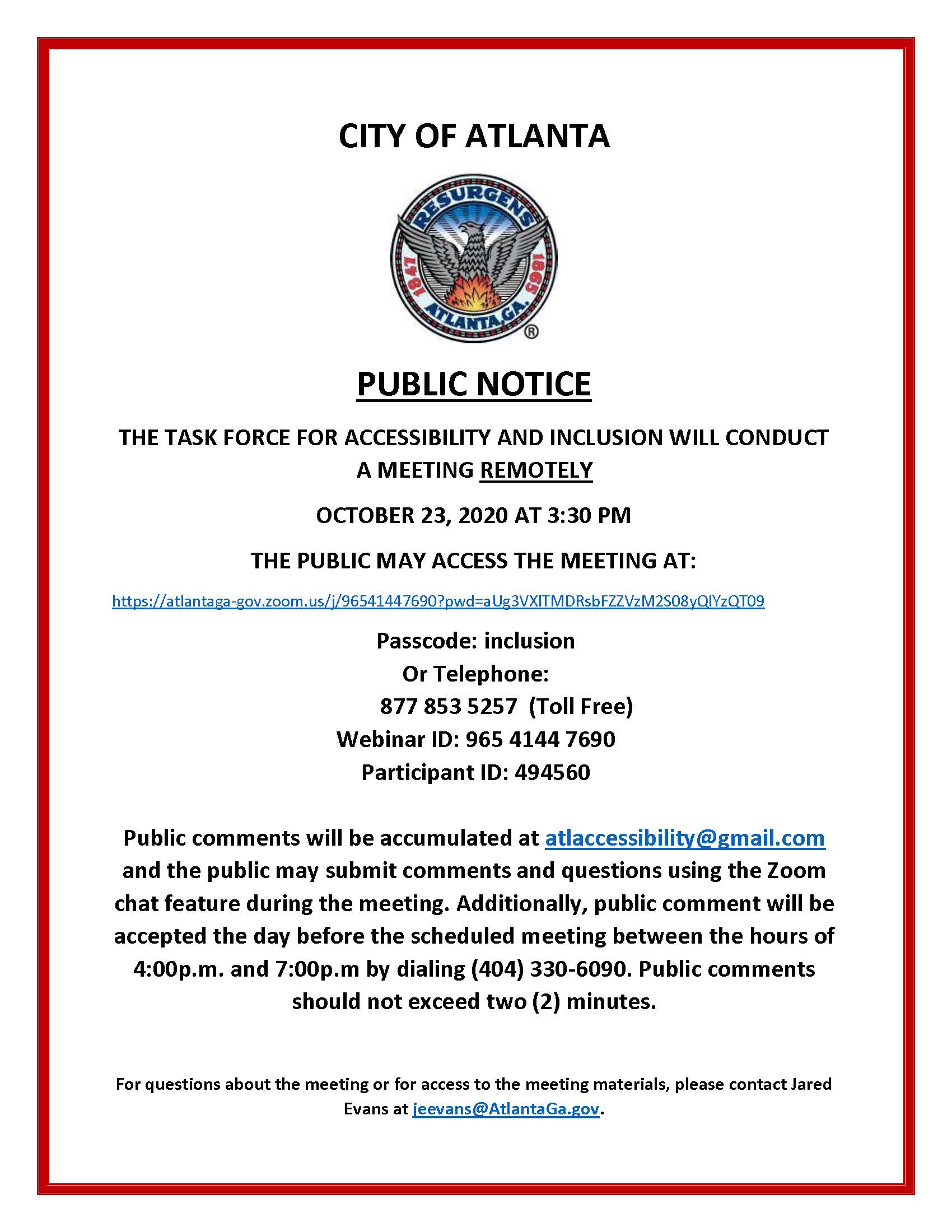 MEETING NOTICE 10-23-20 Accessibility and Inclusion Task Force Public Comment