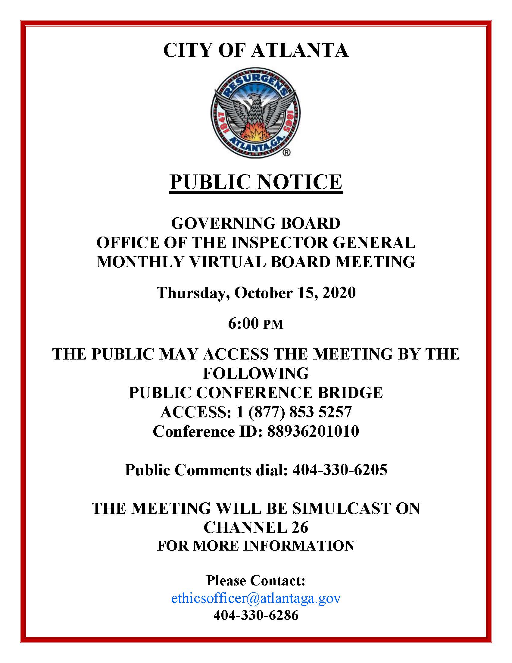 Governing Bd. of the Office of the Inspector General Monthly Virtual Board Meeting PN101520