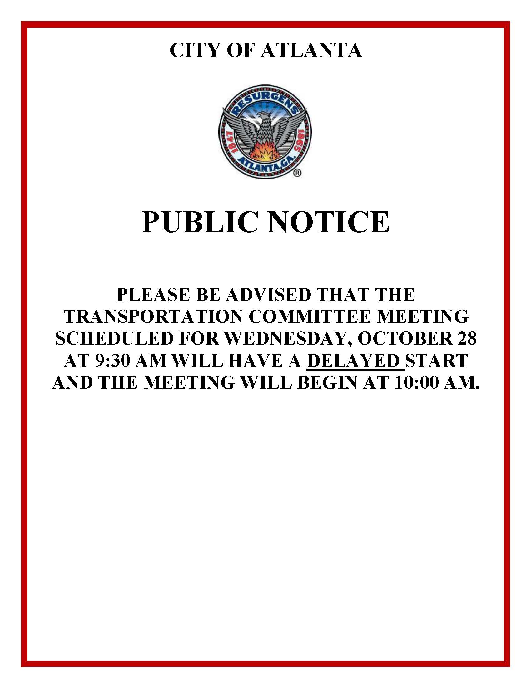 Transportation Meeting Time Change Public Notice (10.28.20)