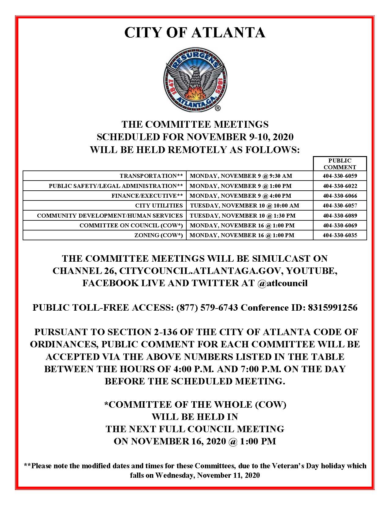 November 9-10 Committee Meetings Public Notice (Public)