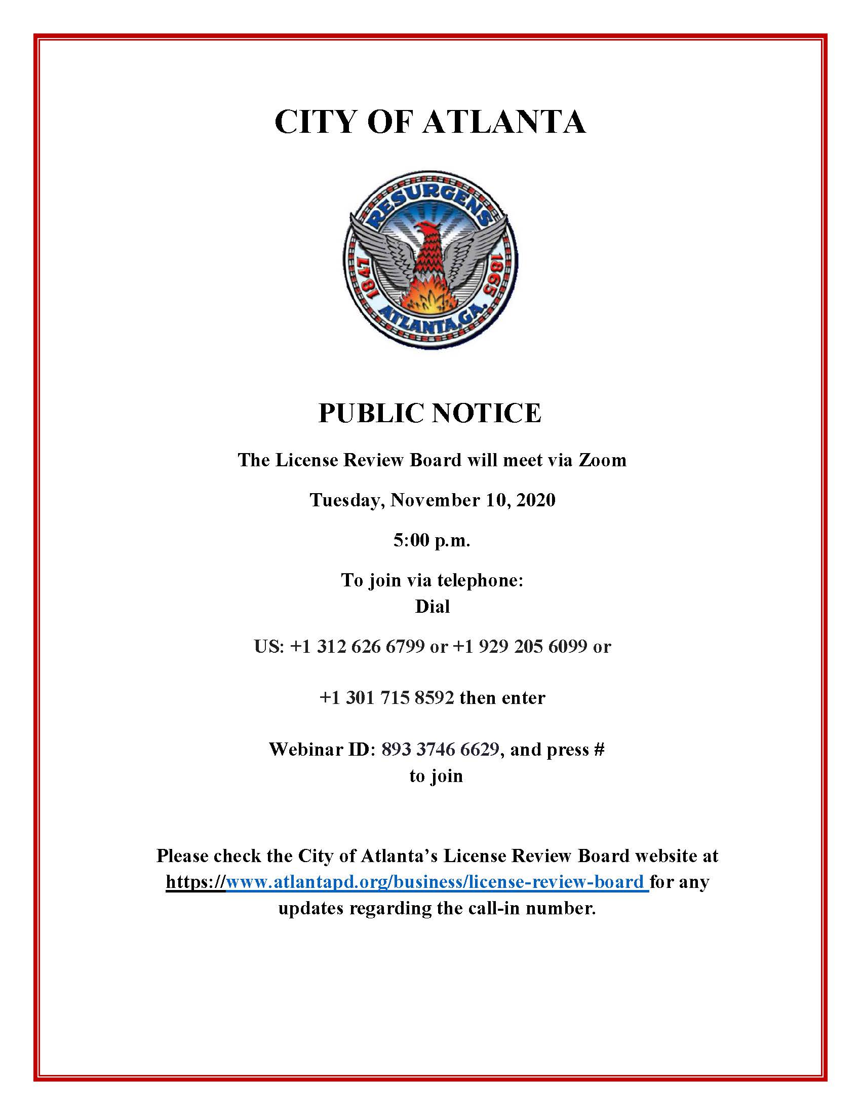 License Review Board Meeting Public Notice 11.10.2020