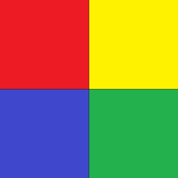 Square photo with 4 colors, one in each quadrant