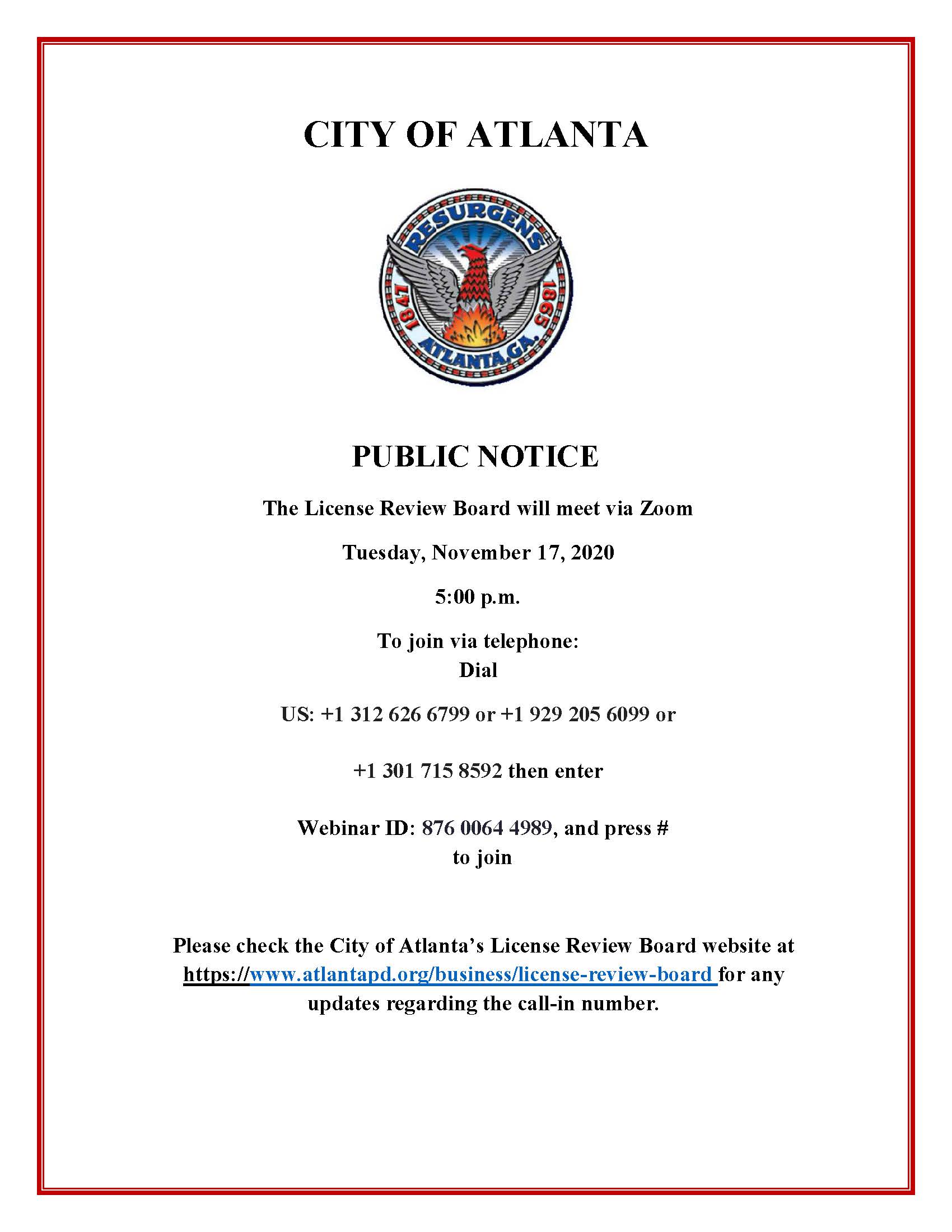 License Review Board Meeting Public Notice 11.17.2020