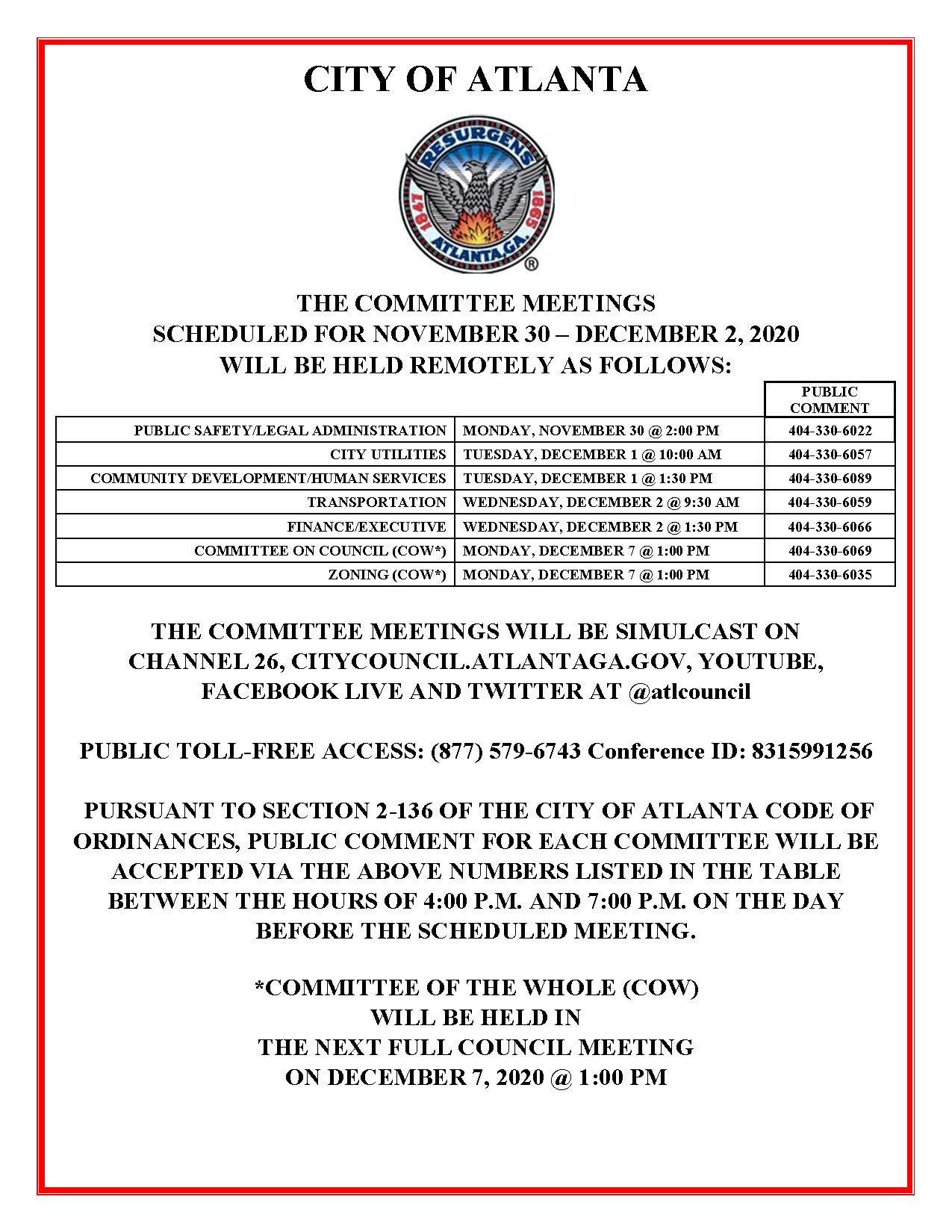 Nov 30 - Dec 2 Committee Meetings Public Notice (Public)