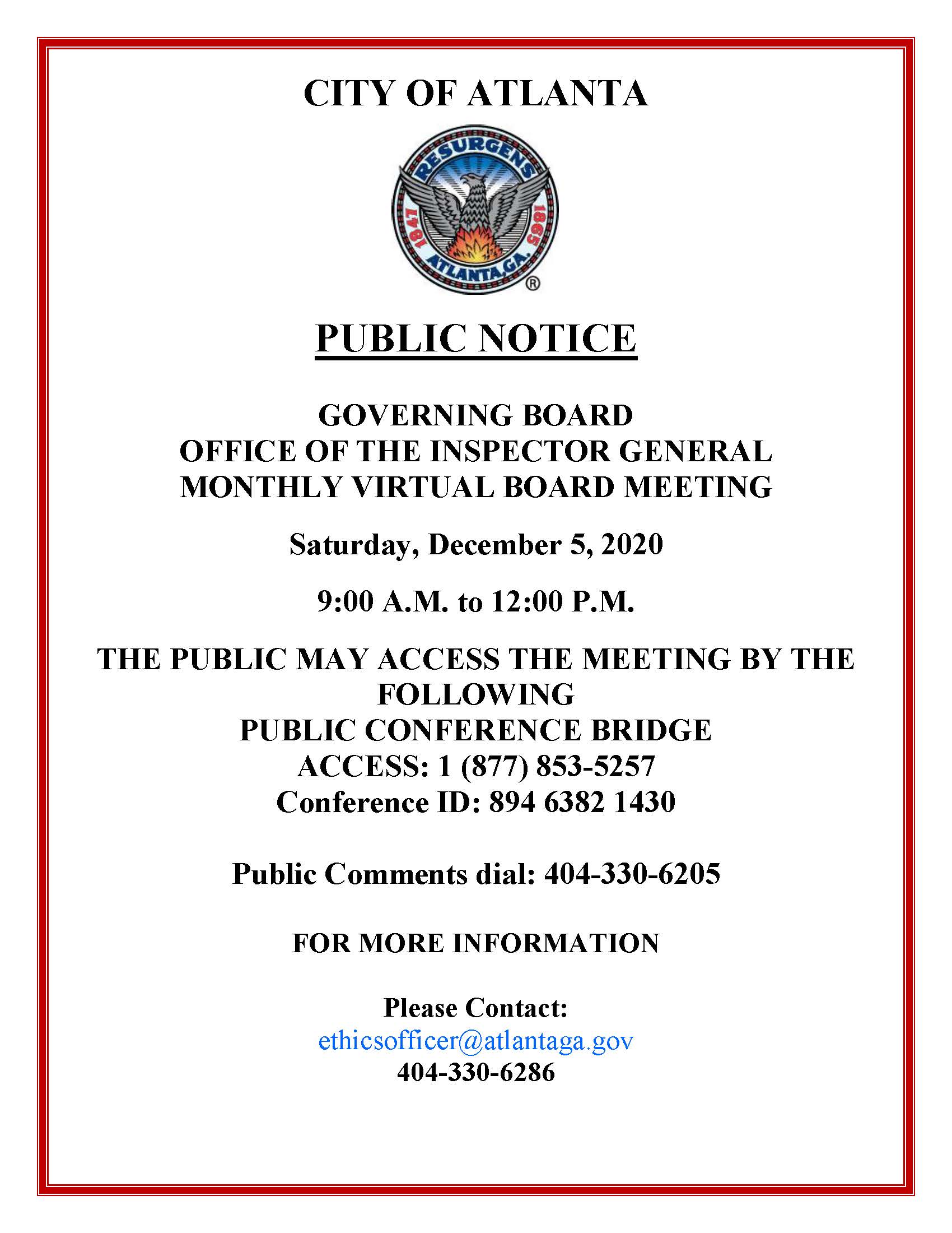 Govern. Bd. of Inspector GeneralMonthly Virtual Public Notice 120520