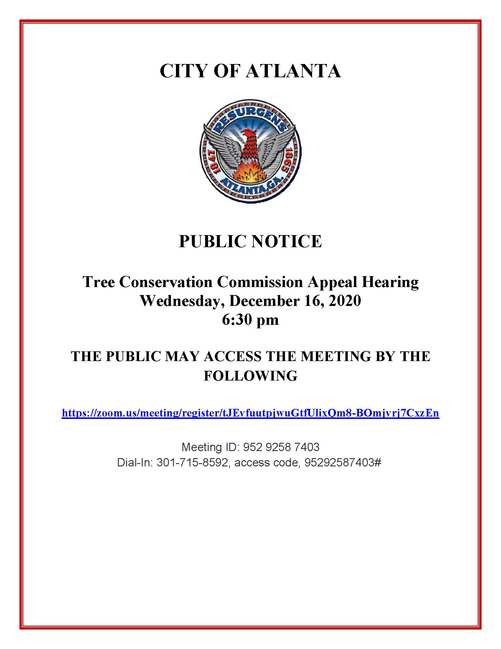 Public Notice Virtual Tree Conservation Commission Dec.16.2020