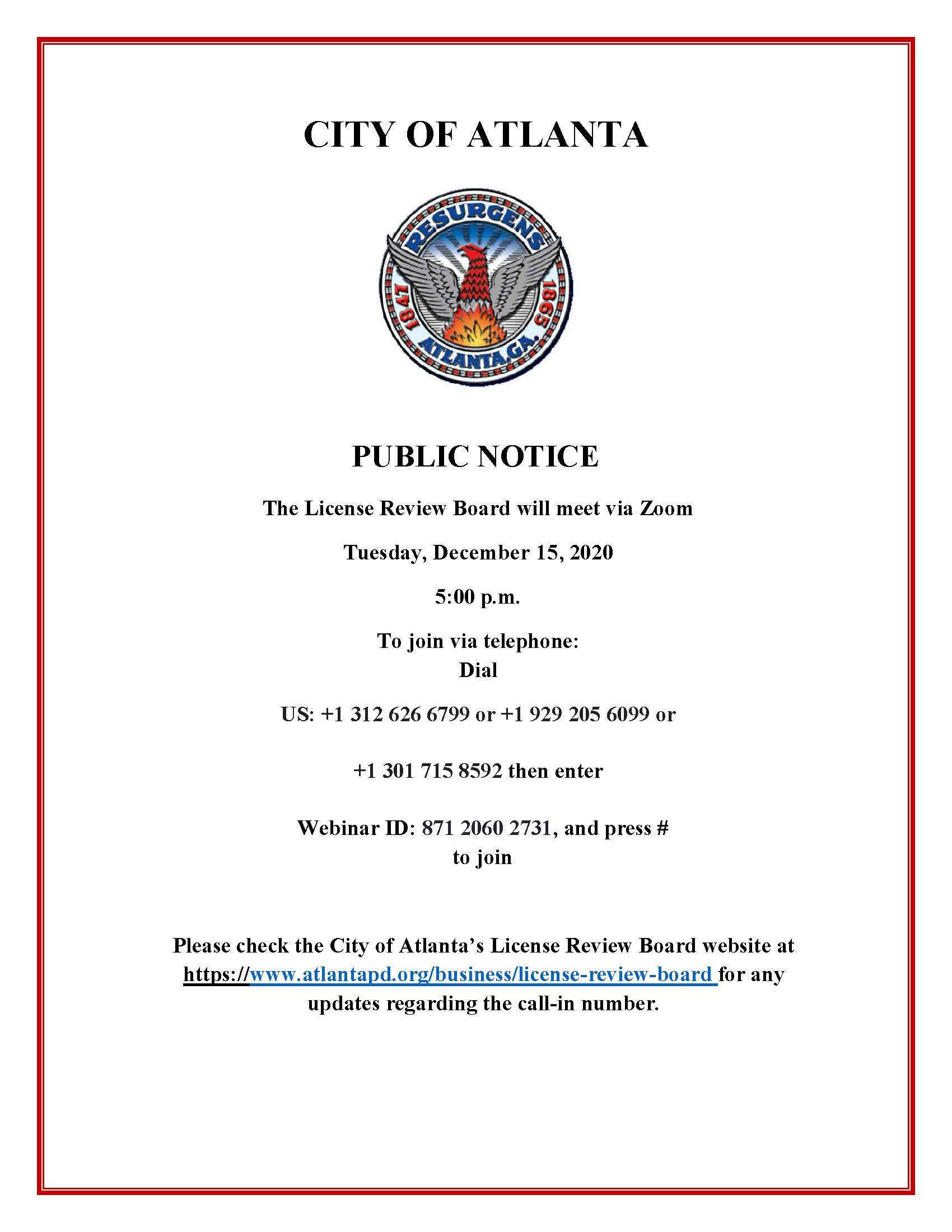 License Review Board Meeting Public Notice 12.15.2020