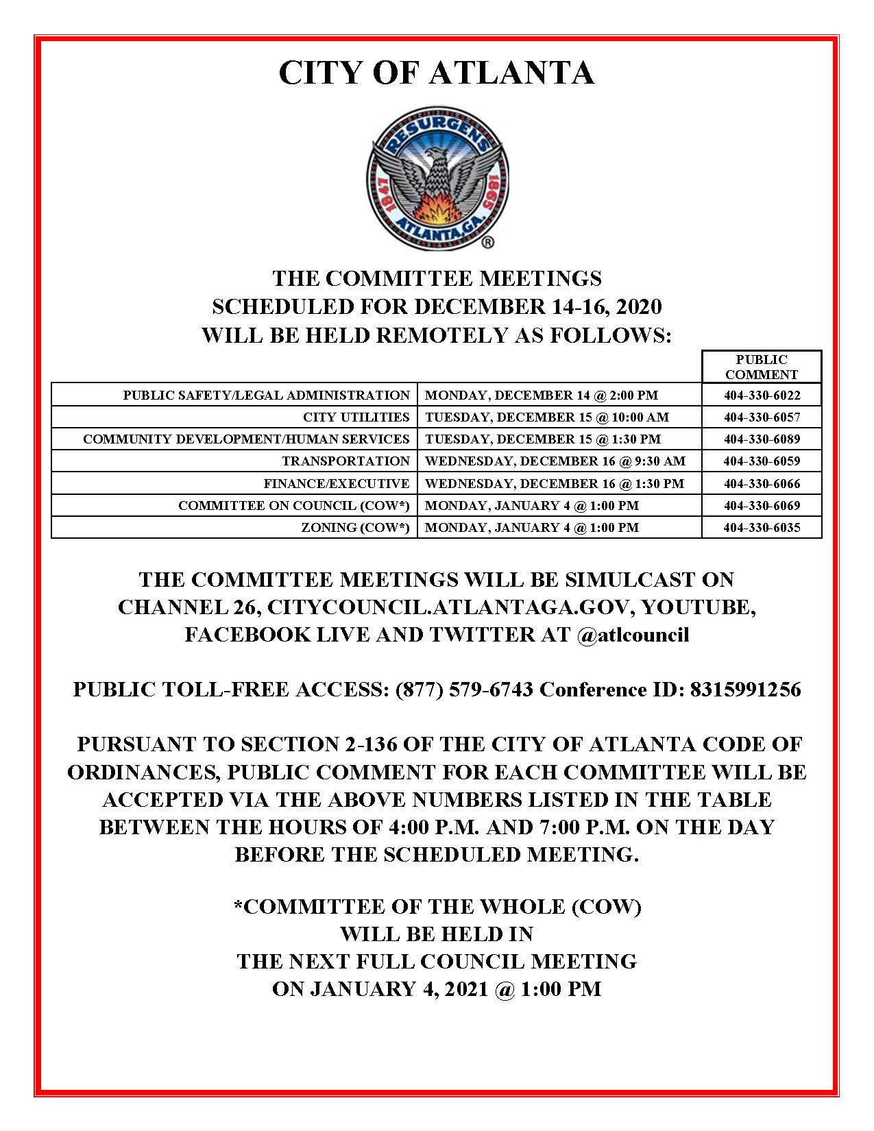 Dec 14-16 Committee Meetings Public Notice (Public)