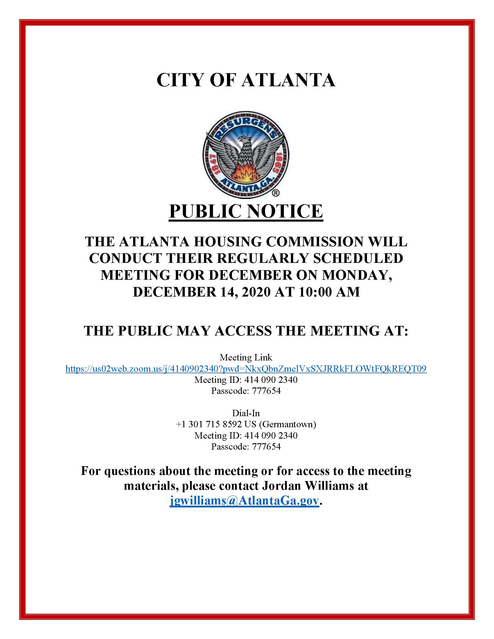 AHC Meeting Notice for 12-14-2020