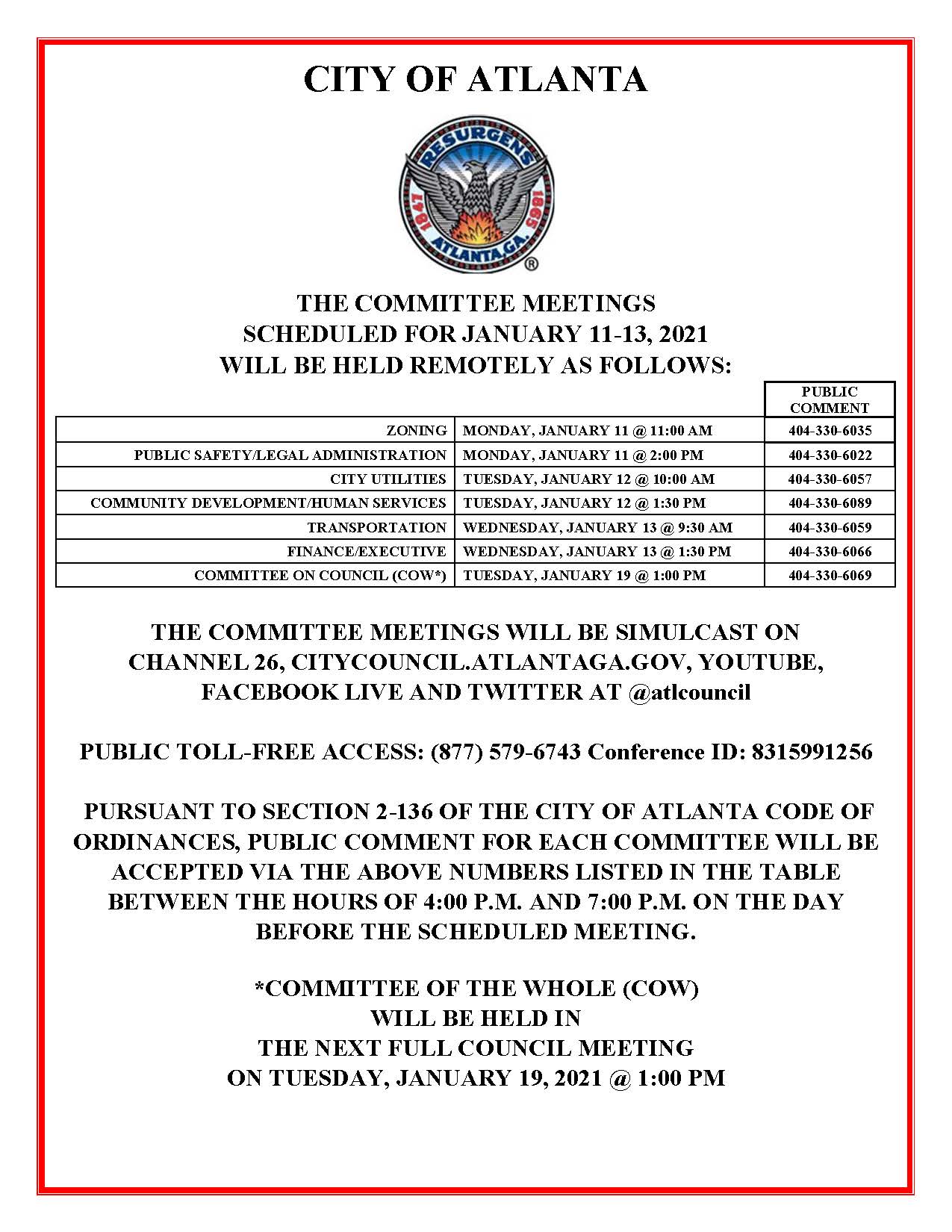 January 11-13 Committee Meetings Public Notice (Public)