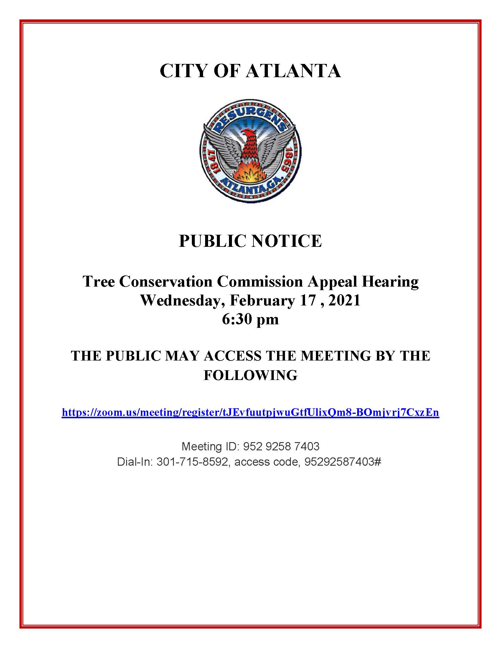 Public Notice Virtual Tree Conservation Commission Feb.17.2021