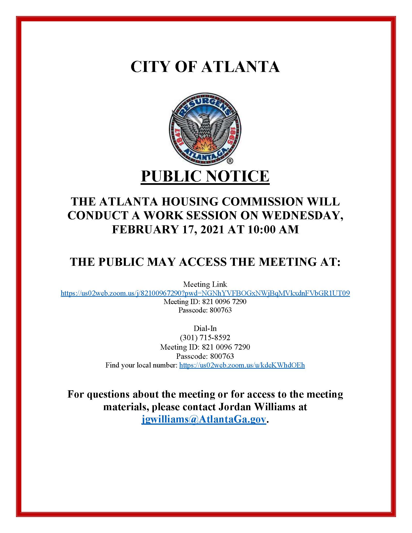 AHC Work Session Meeting Notice for 02-17-2021