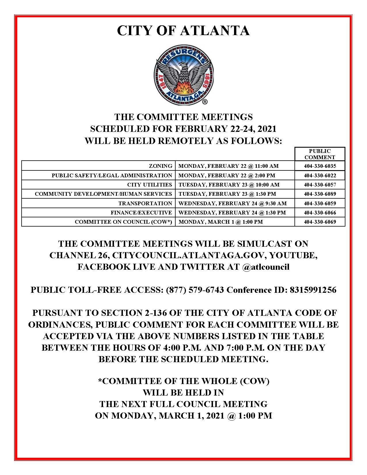 February 22-24 Committee Meetings Public Notice (Public)