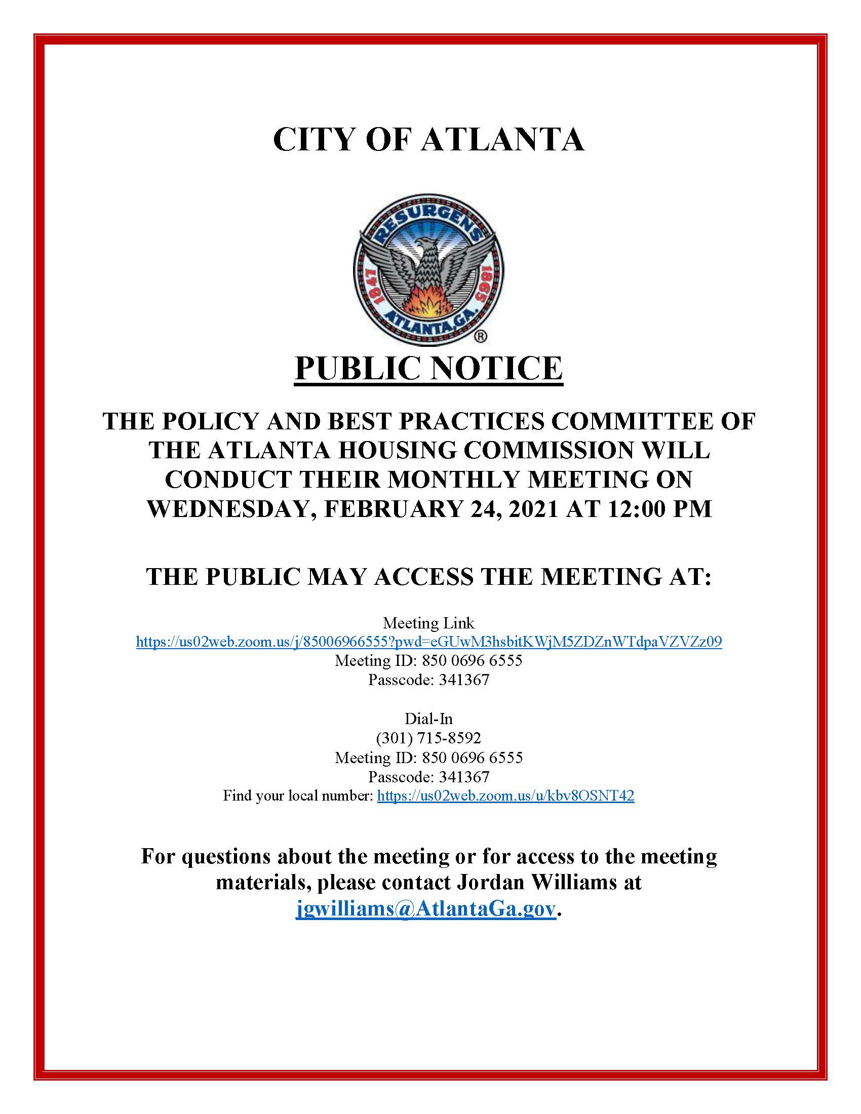 AHC Policy and Best Practices Committee Meeting Notice for 02-24-2021