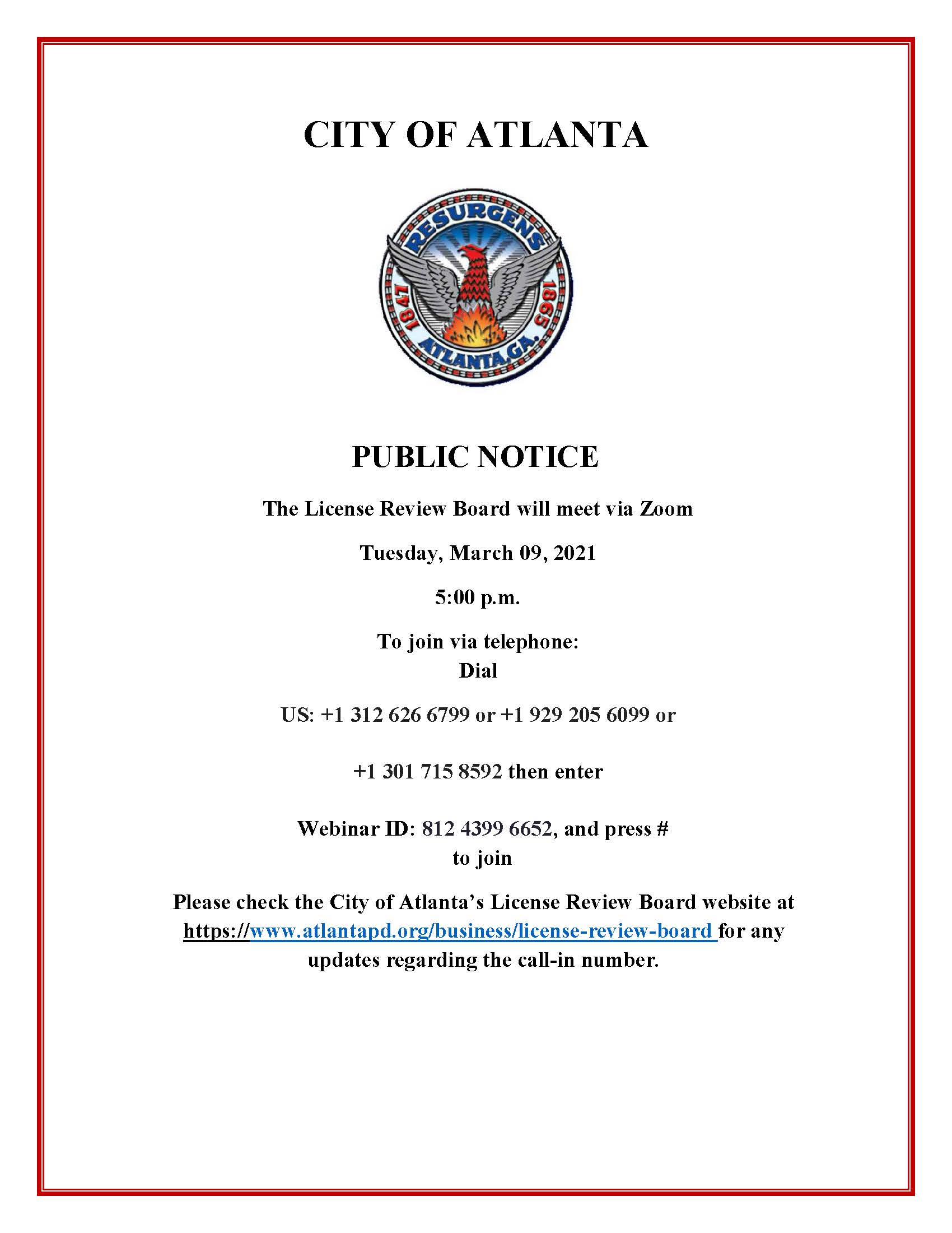 License Review Board Meeting Public Notice 3.09.2021