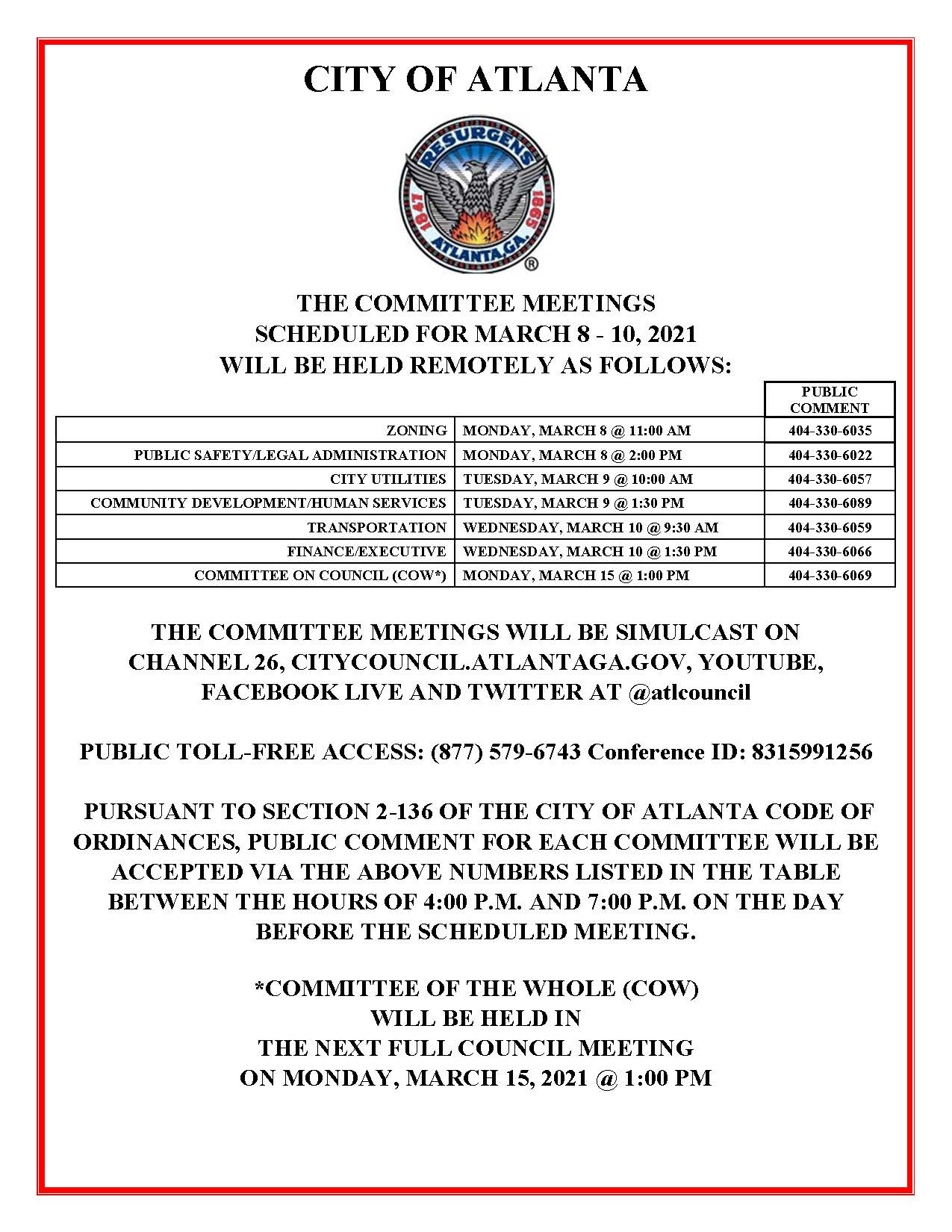 March 8-10 Committee Meetings Public Notice (Public)