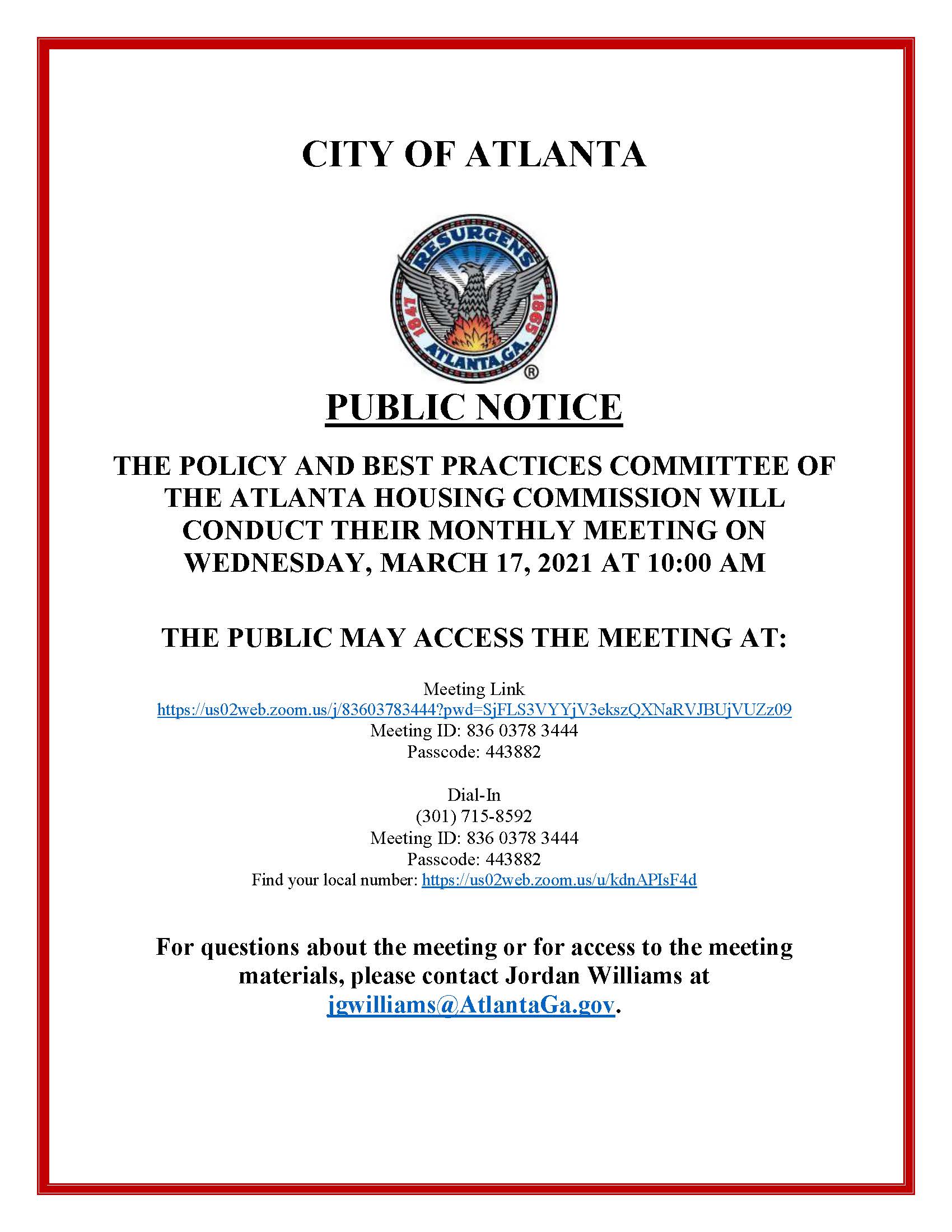 AHC Policy and Best Practices Committee Meeting Notice for 03-17-2021