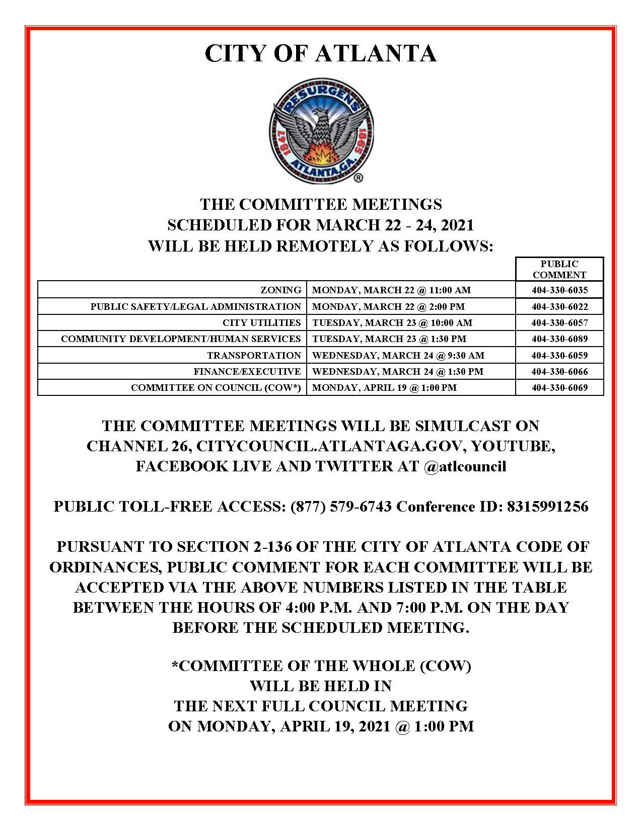 March 22-24 Committee Meetings Public Notice (Public)