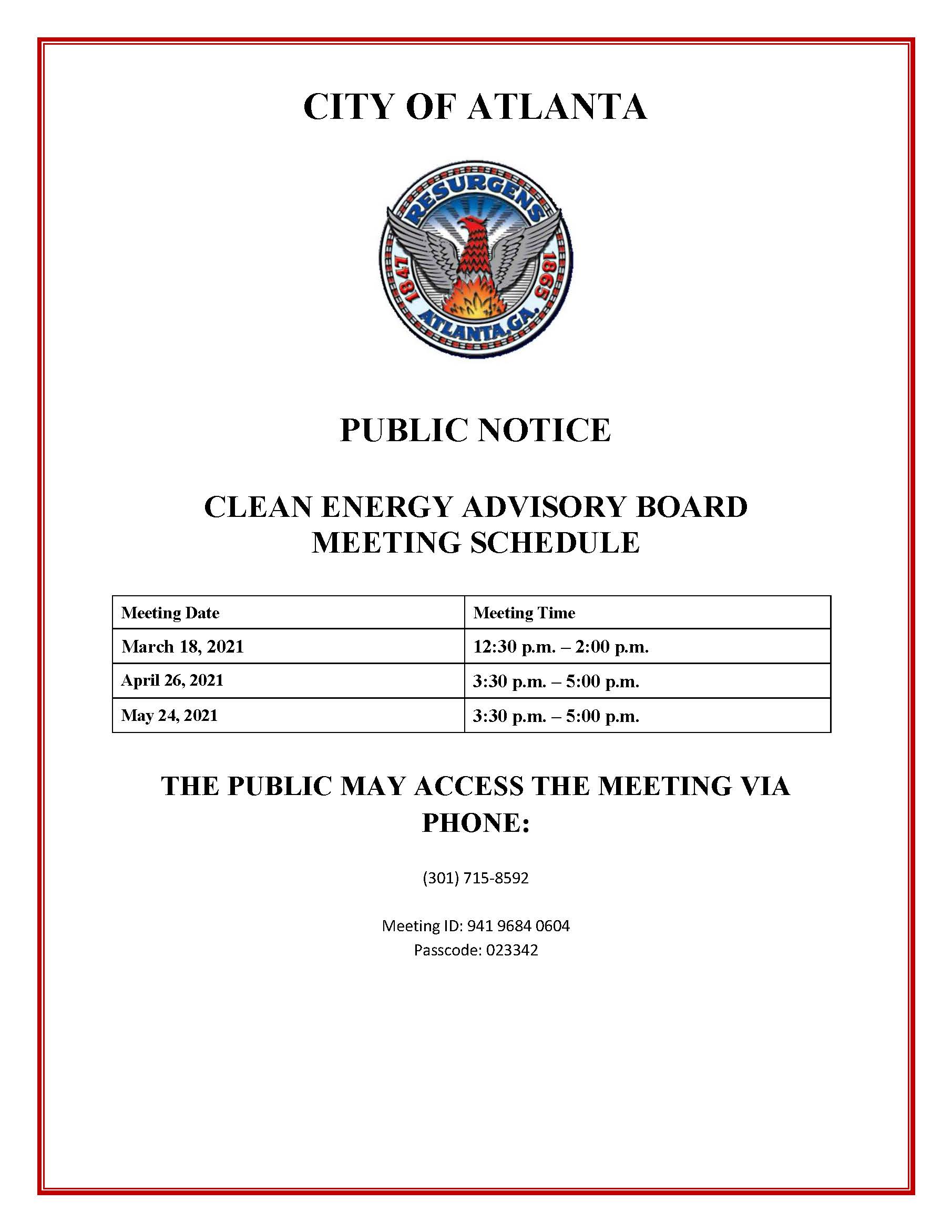 Public Notice Clean Energy Advisory Board (Mar Apr May)