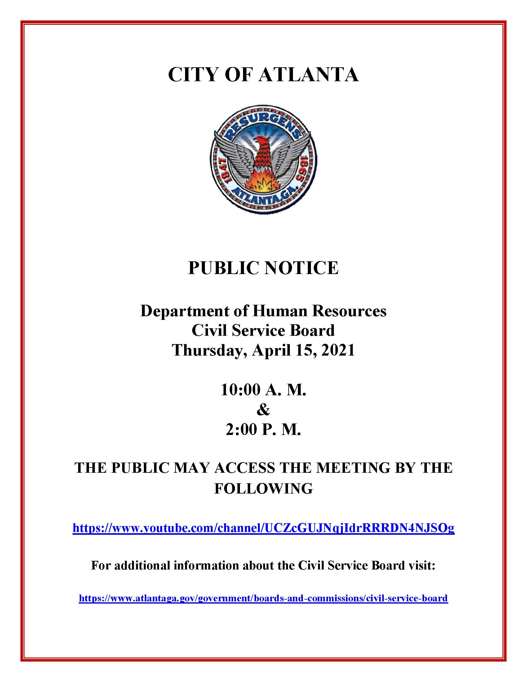 Civil Service Board Public Hearing Notice 4-15-21