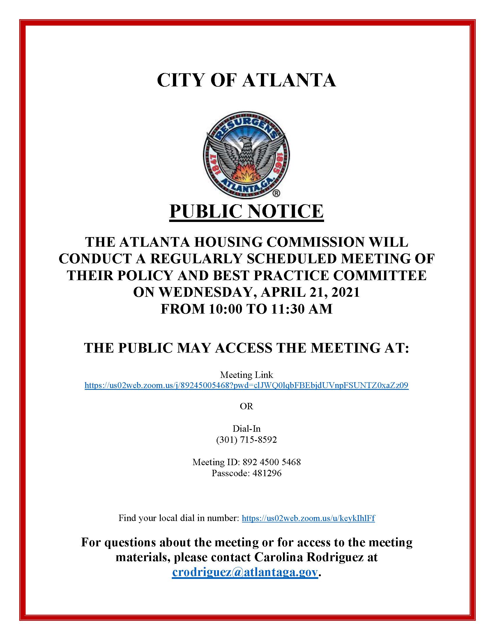 Housing Commission Committe Meeting Notice for 04-21-2021