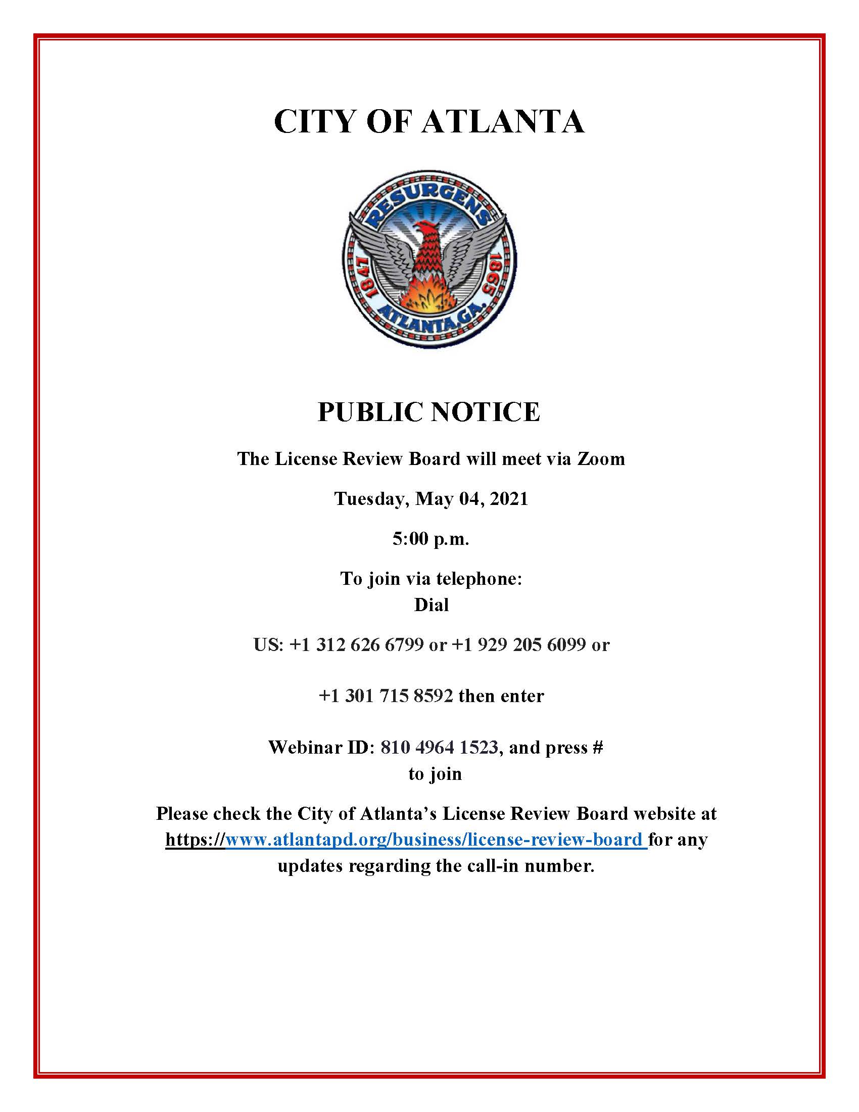 License Review Board Meeting Public Notice 5.04.2021