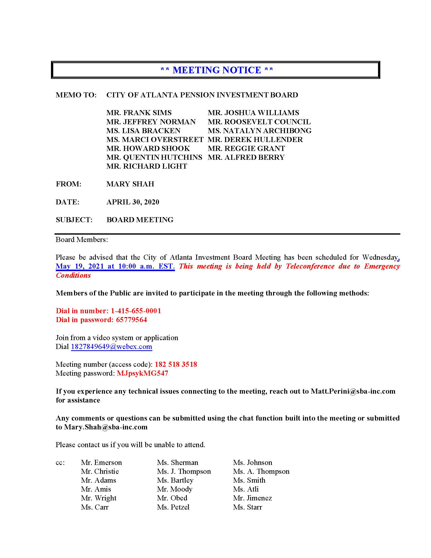 COA IB - Meeting Notice 05.19.2021 Teleconference