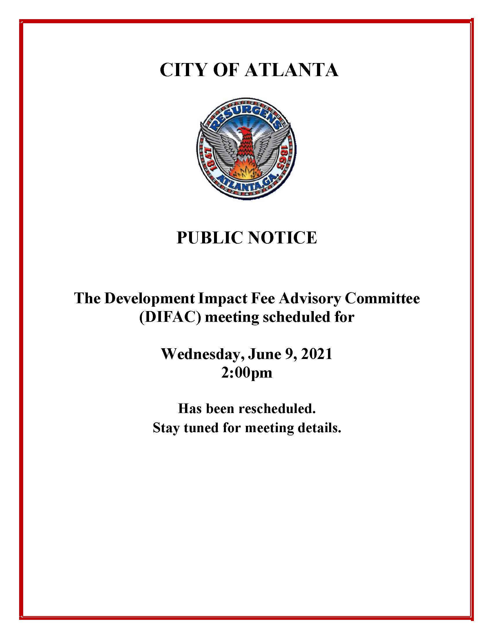 DIFAC June 9th Public Notice Reschedule