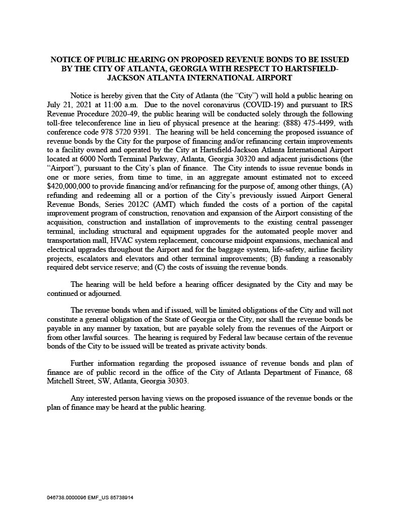 Atlanta Airport Refunding GARBS and PFC Bonds Series 2021 _ TEFRA Notice_85738914_21024_1