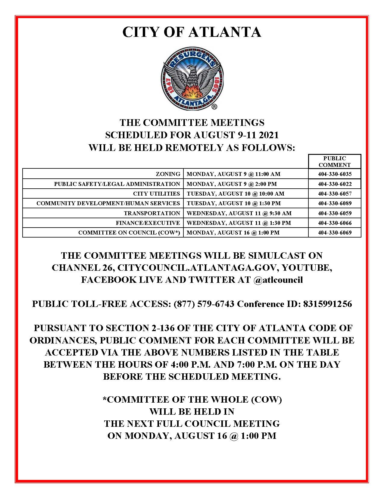 Aug 9-11 Committee Meetings Public Notice (Public)