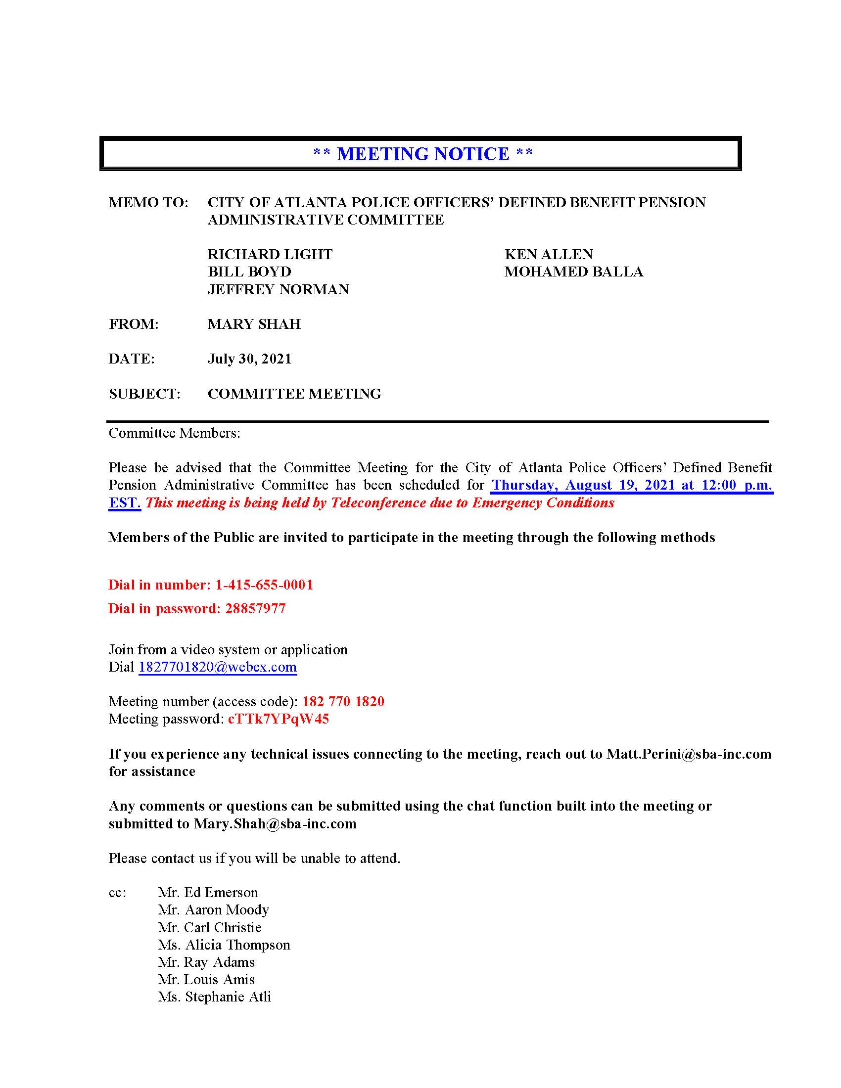 COAP - Meeting Notice 08.19.2021 Teleconference