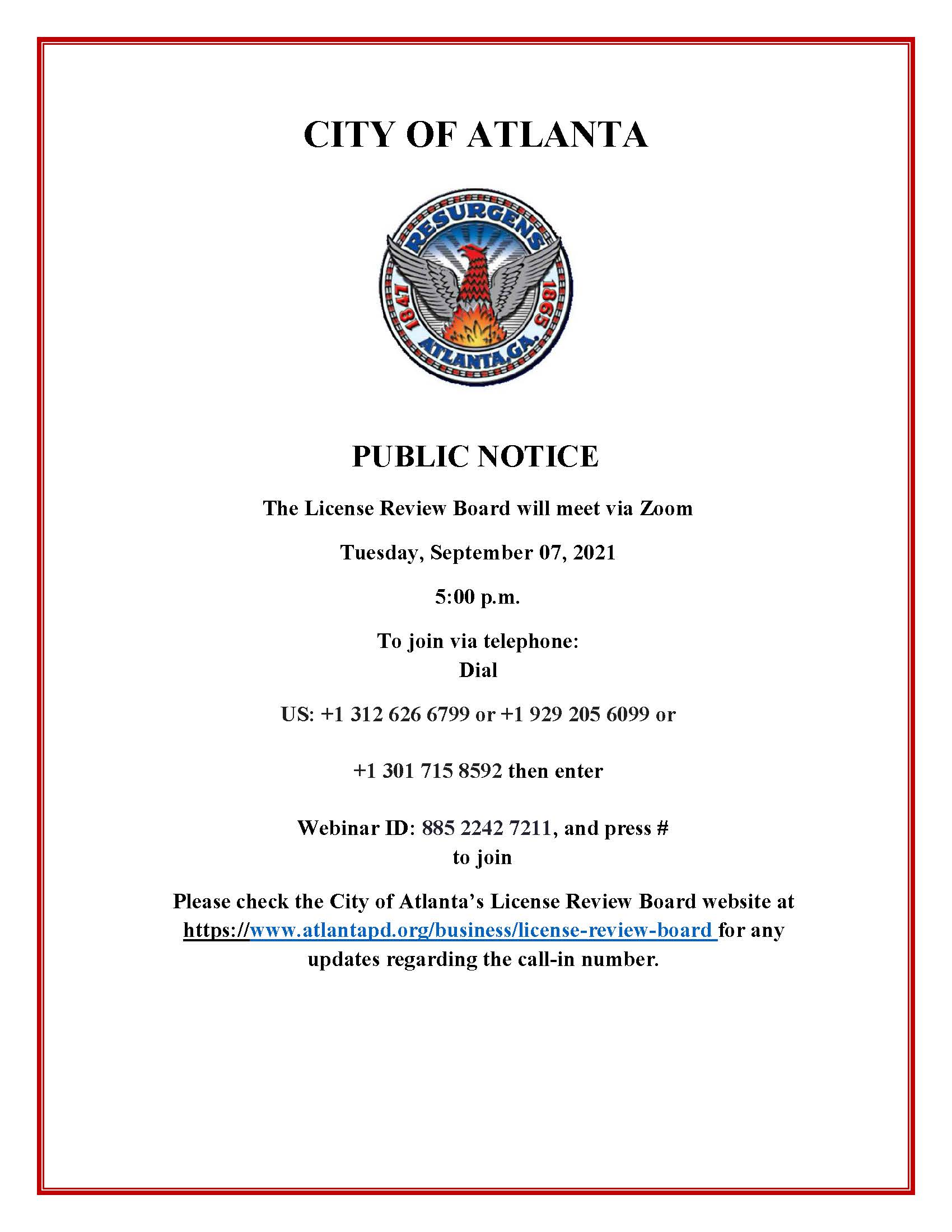 License Review Board Meeting Public Notice 9.07.2021