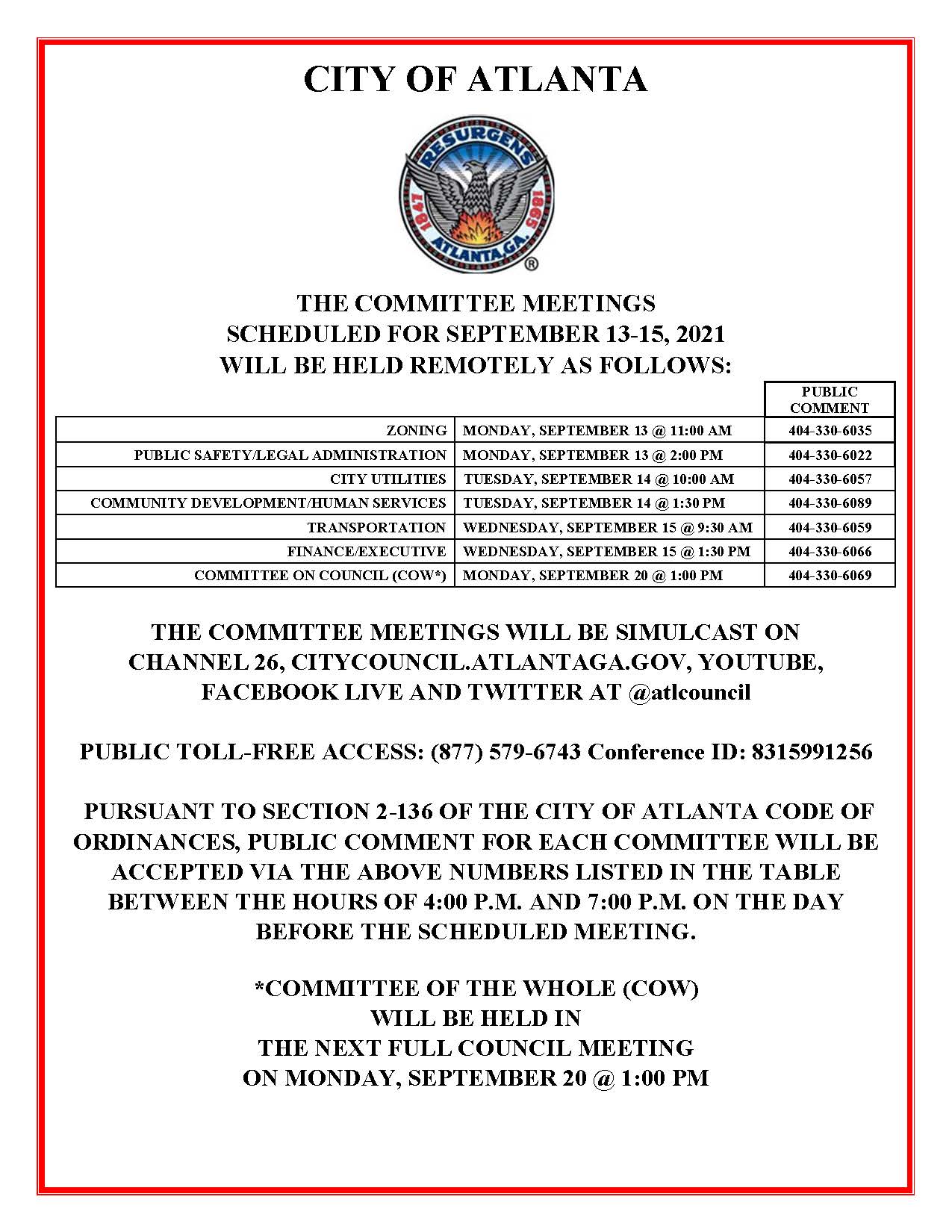 Sept 13-15 Committee Meetings Public Notice (Public)