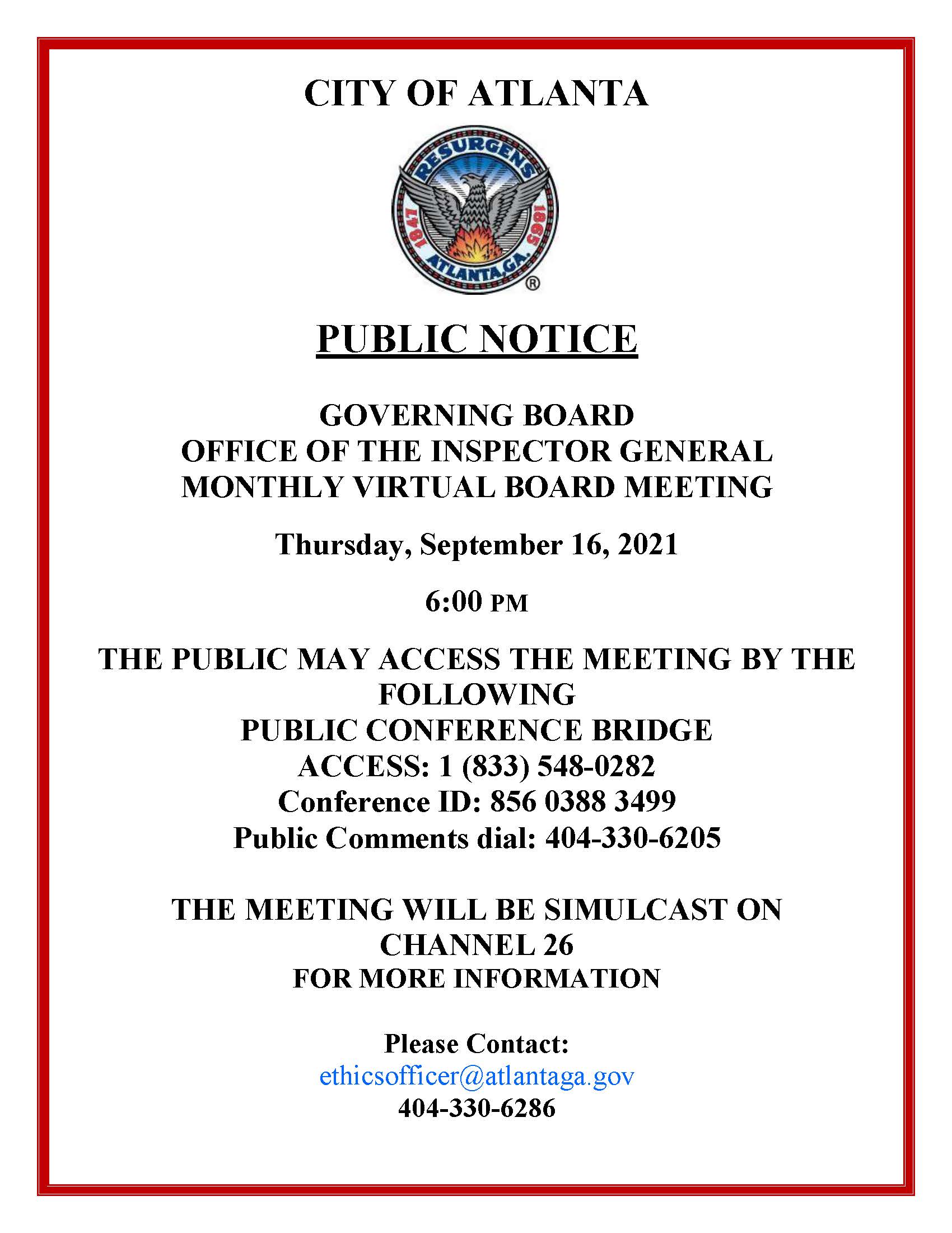 Office of Inspector General Monthly Virtual Board Meeting Public Notice 091621