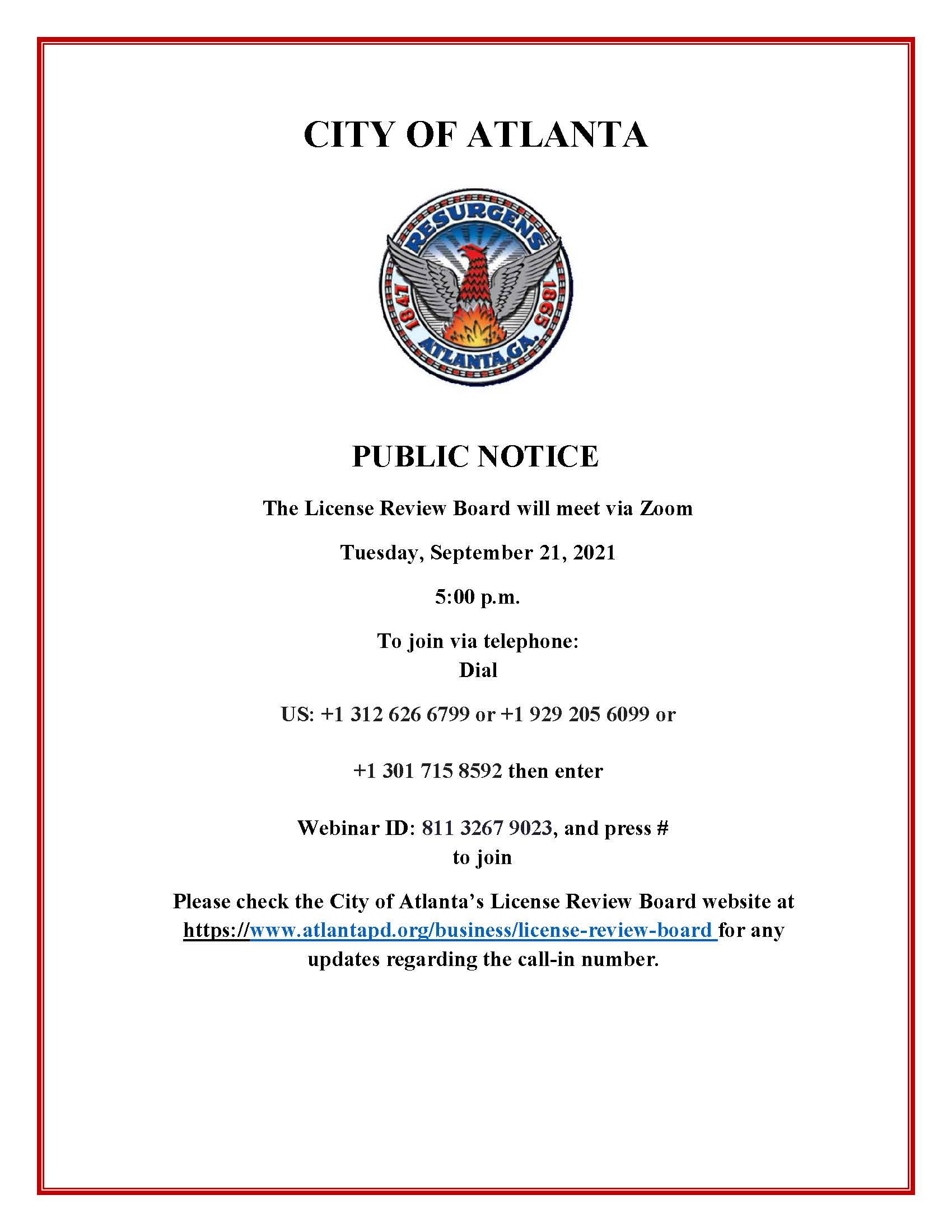 License Review Board Meeting Public Notice 9.21.2021