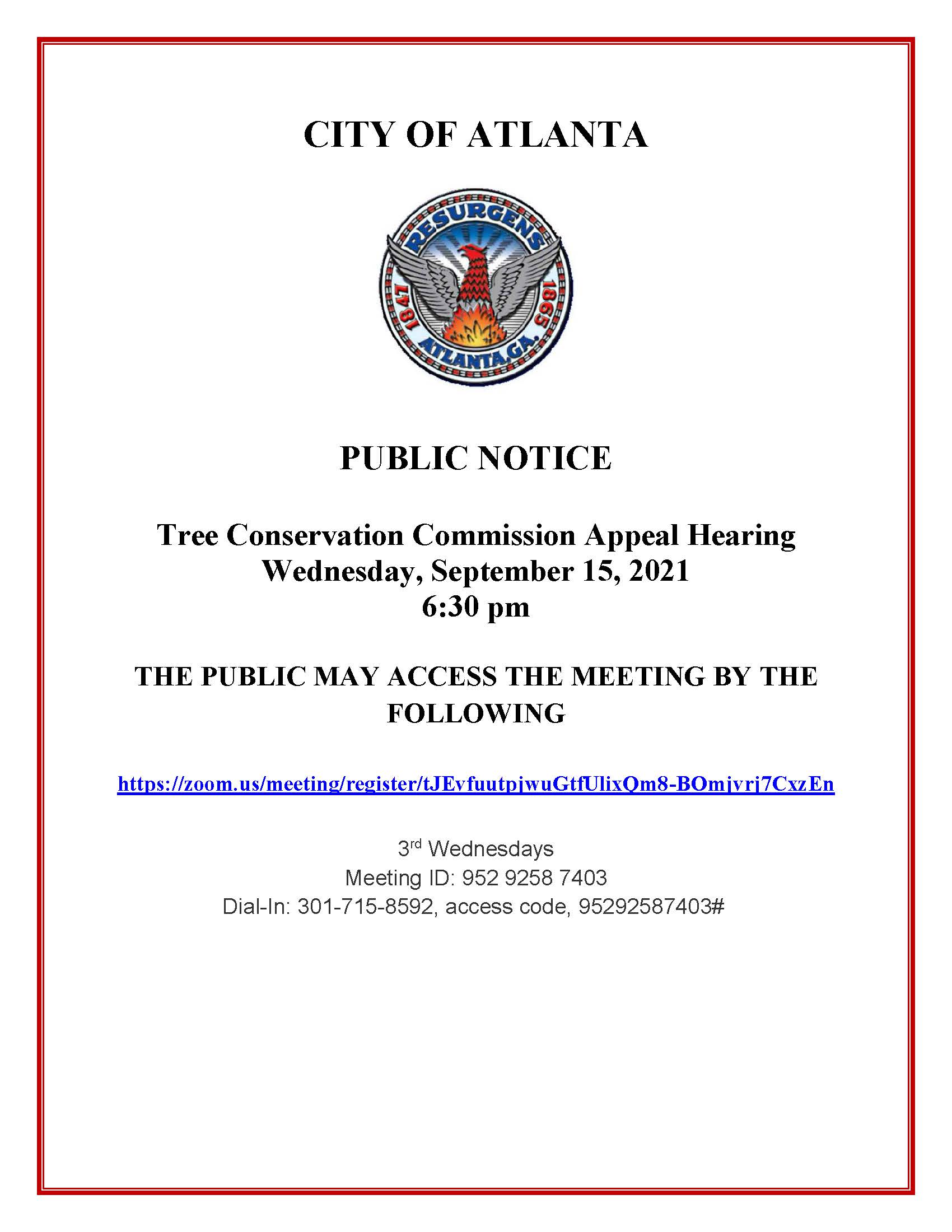 Public Notice Virtual Tree Conservation Commission September 15 2021