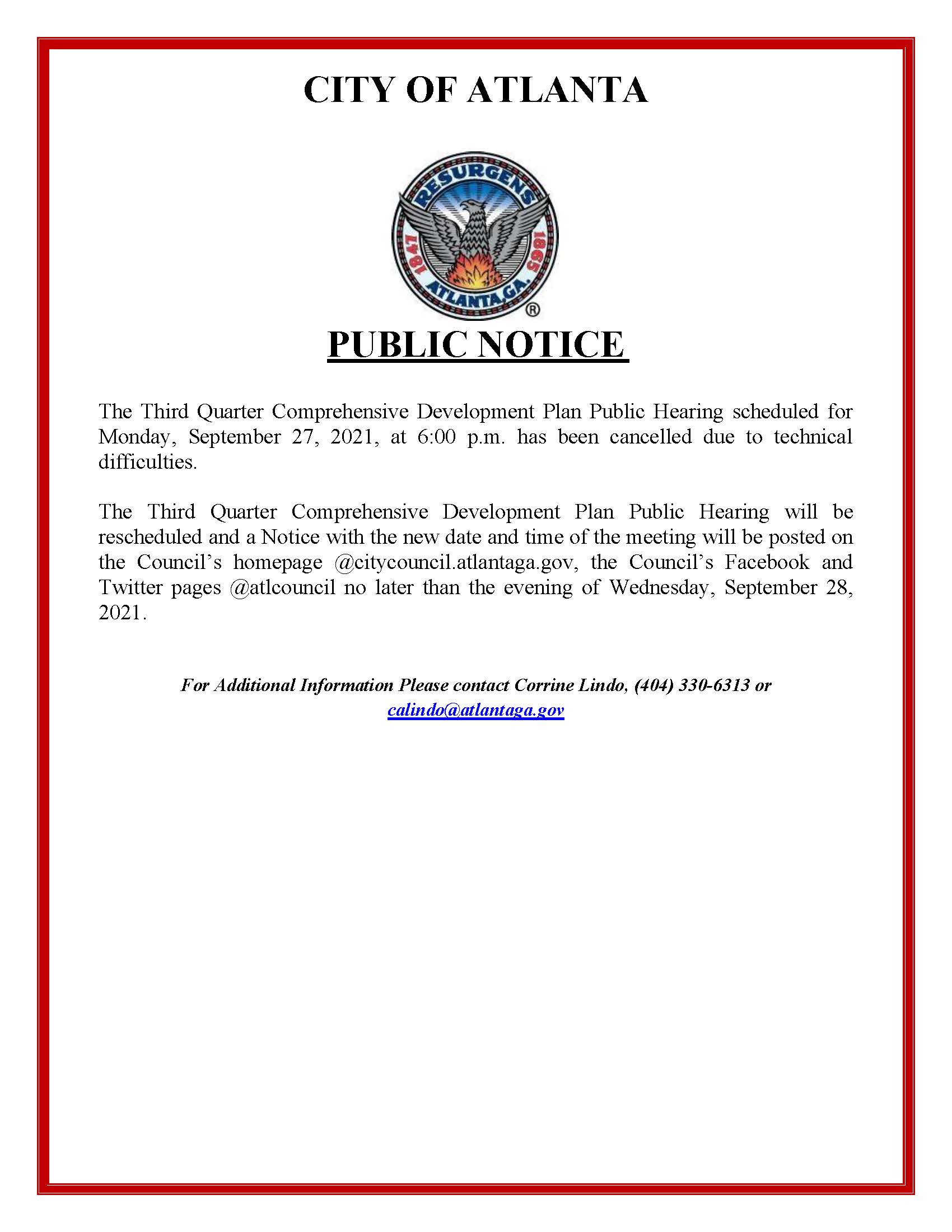 PUBLIC NOTICE- CANCELLATION OF 3RD QUARTER CDP