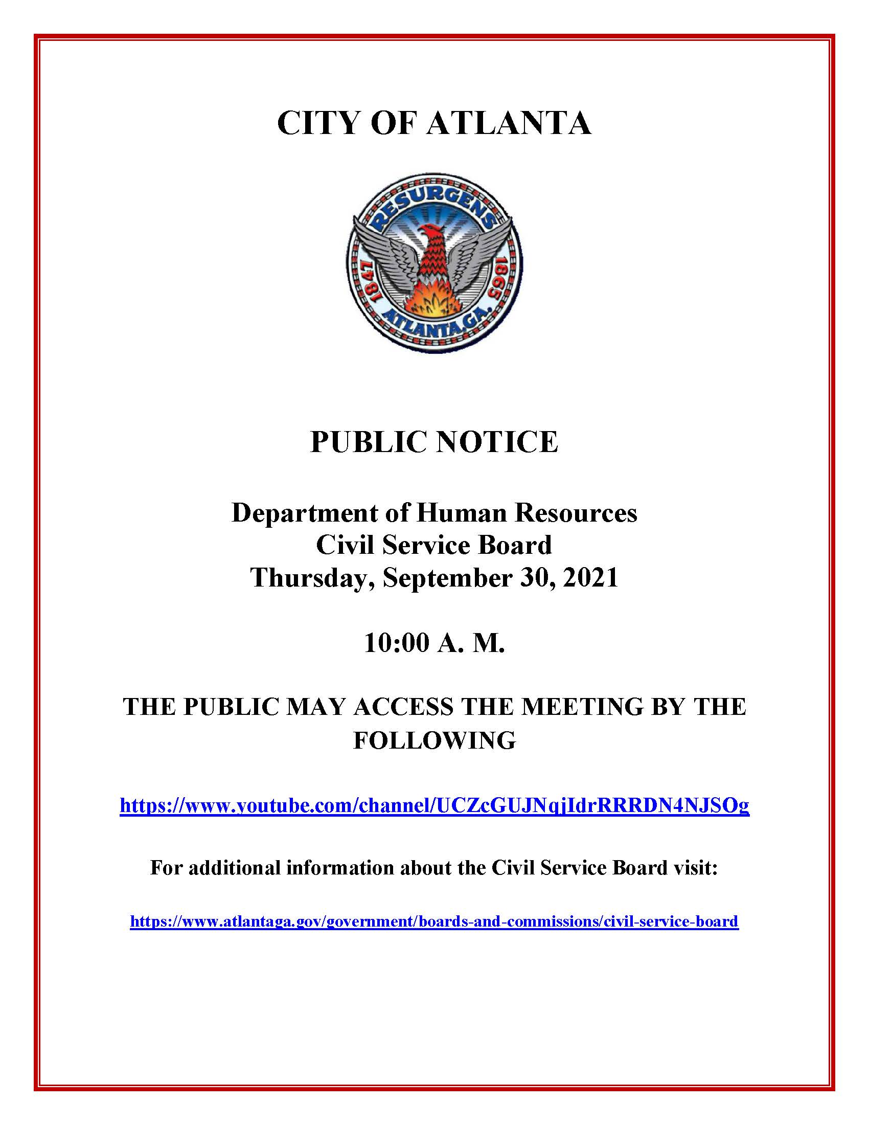 Civil Service Board Public Hearing Notice 9-30-21