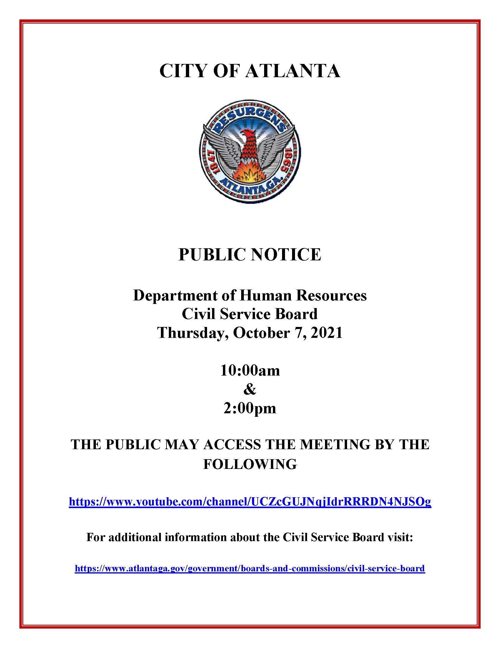 Civil Service Board Public Hearing Notice 10.07.2021