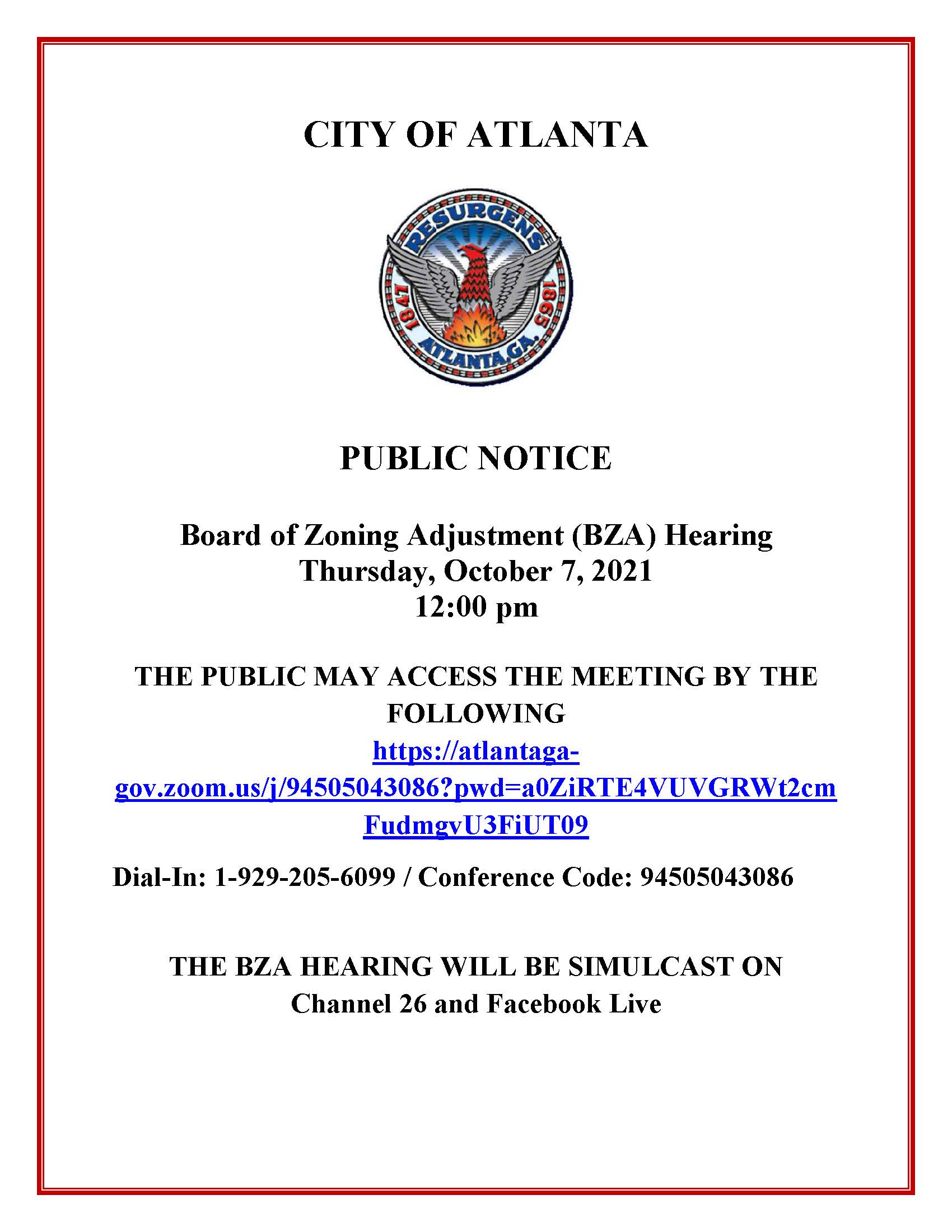 Virtual Public Notice - Board of Zoning Adjustment (10-7)